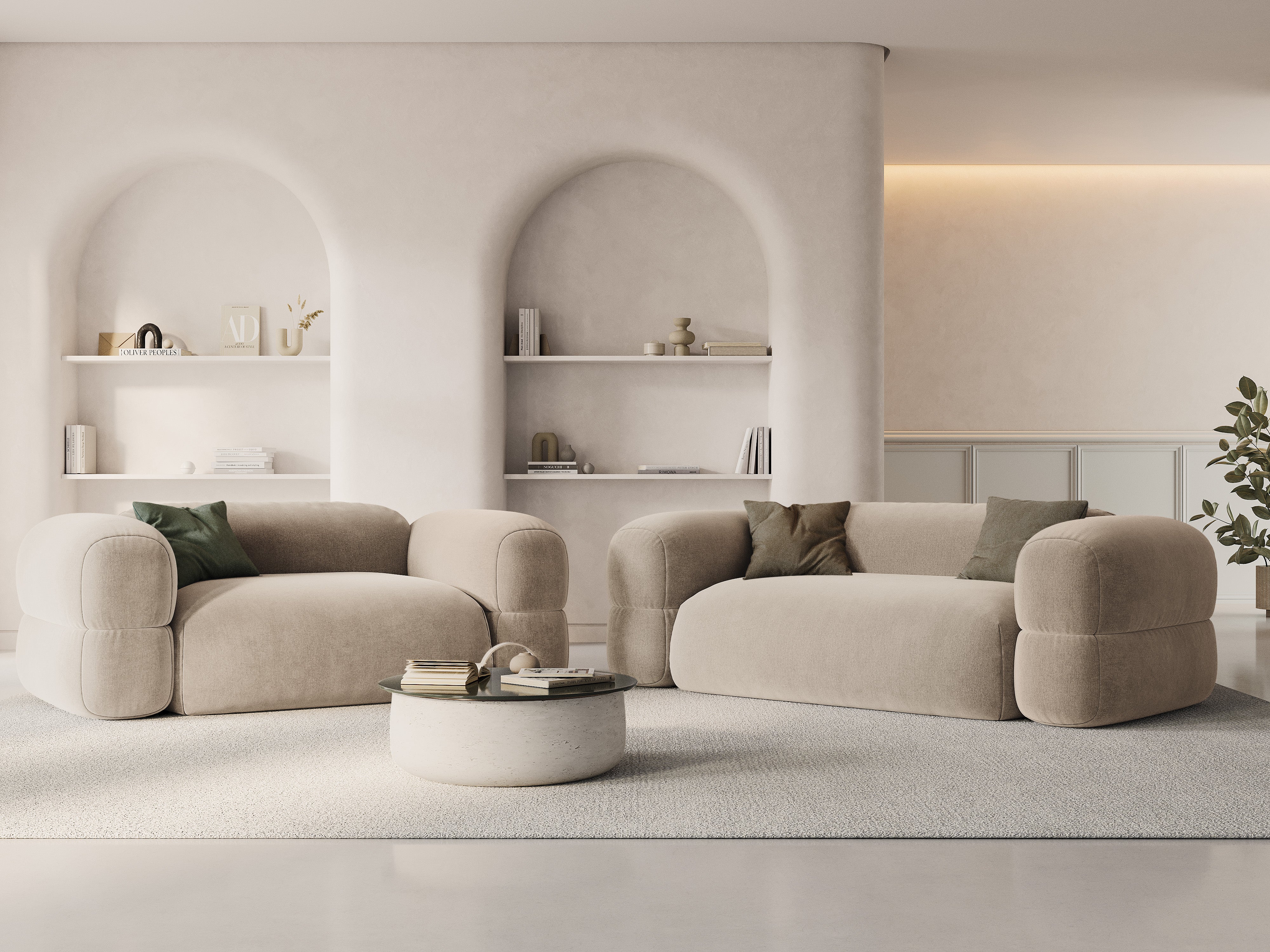 Velvet 2-Seater Sofa ROGER Light Beige