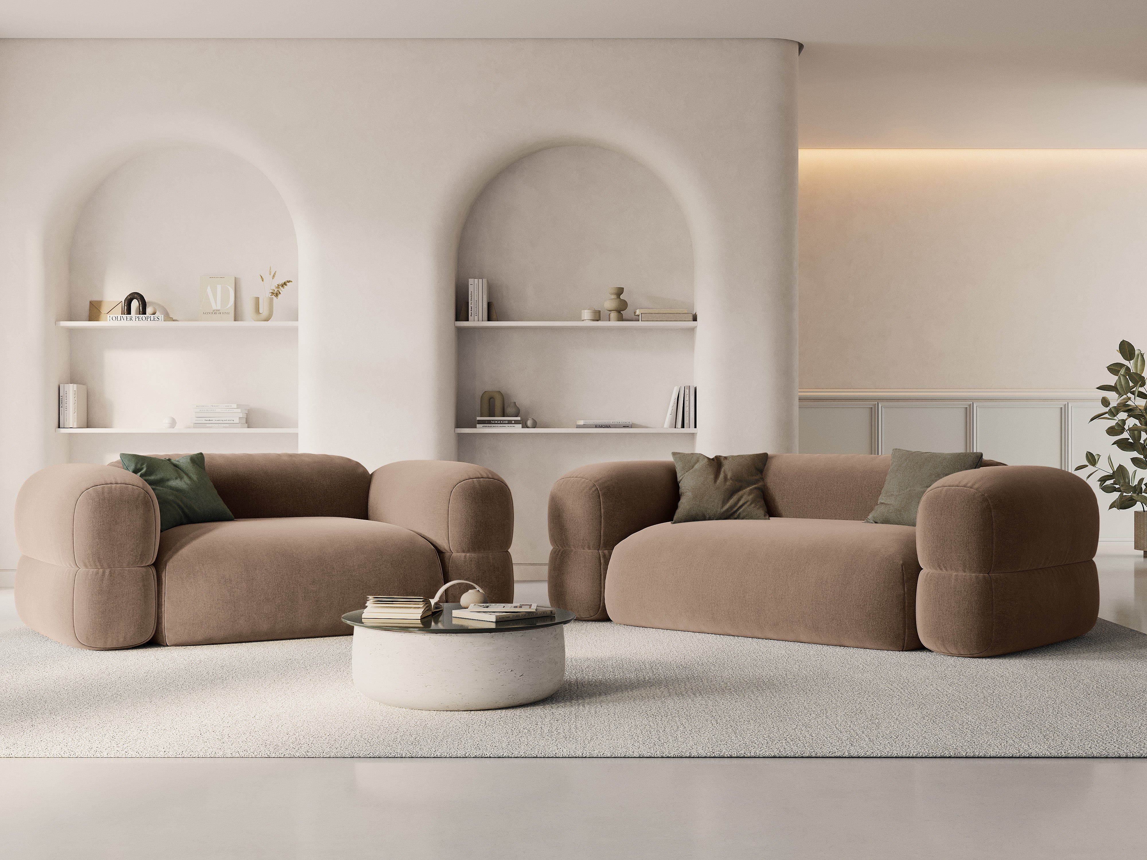 Velvet 3-Seater Sofa ROGER Dark Beige