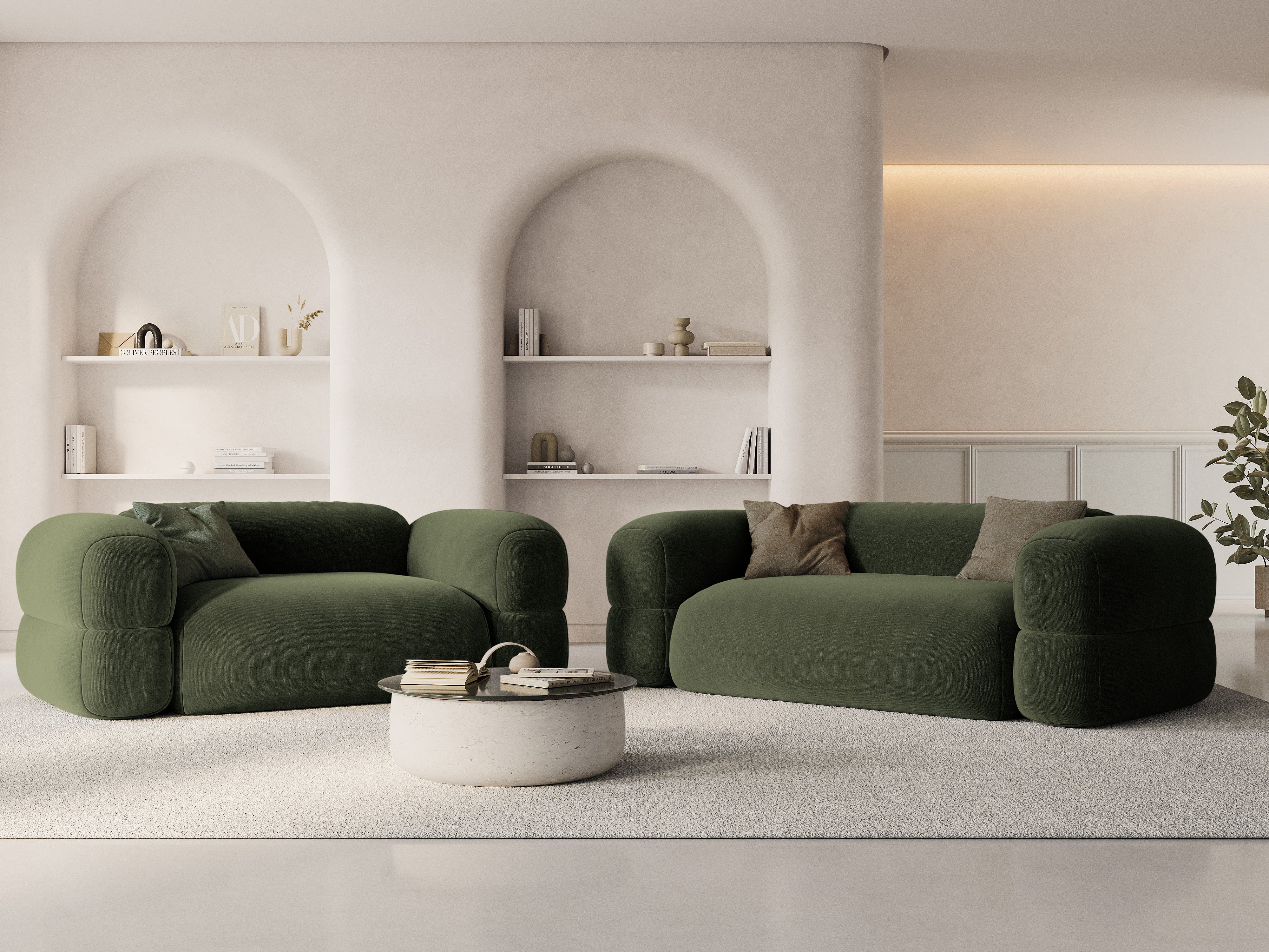 Sofa aus Samt 3-sitzig ROGER olivgrün