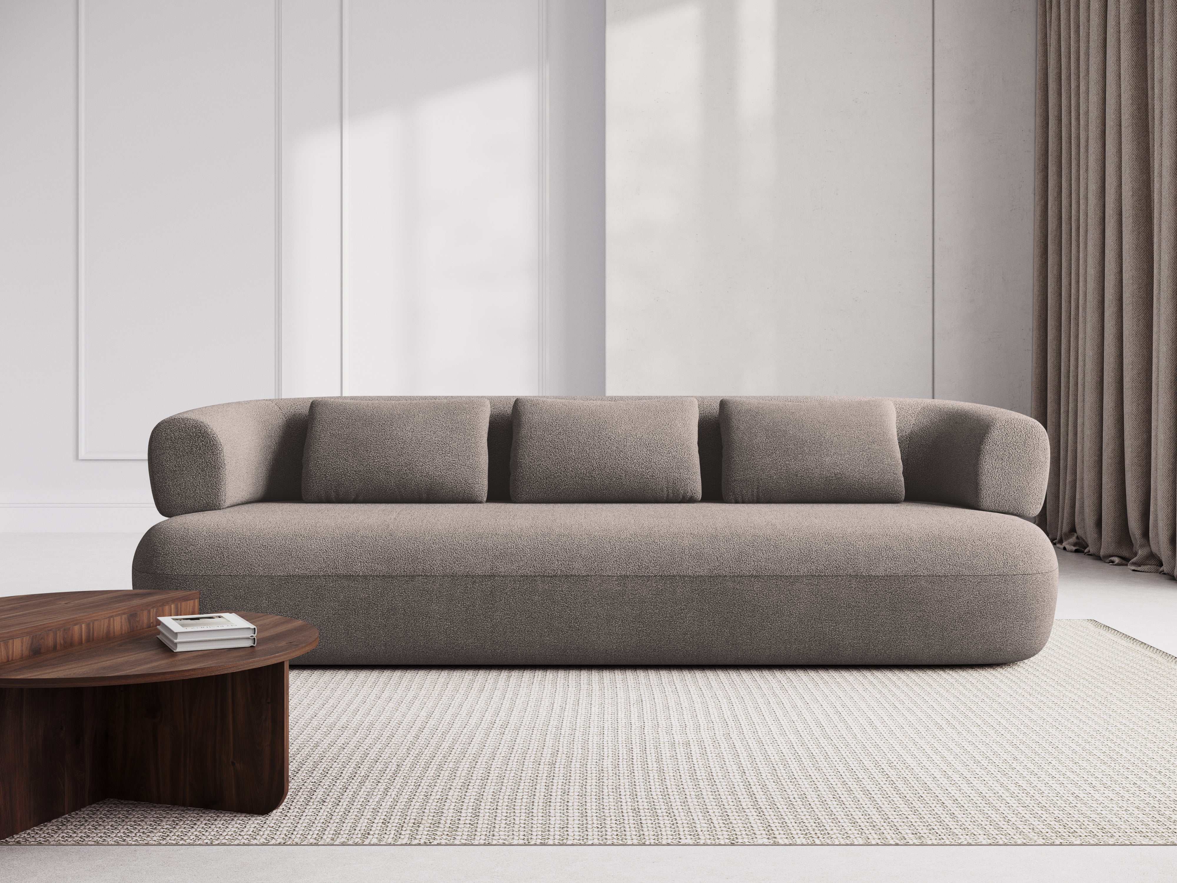 Zweisitzer-Ecksofa links ALDRIN in hellbraunem Boucle