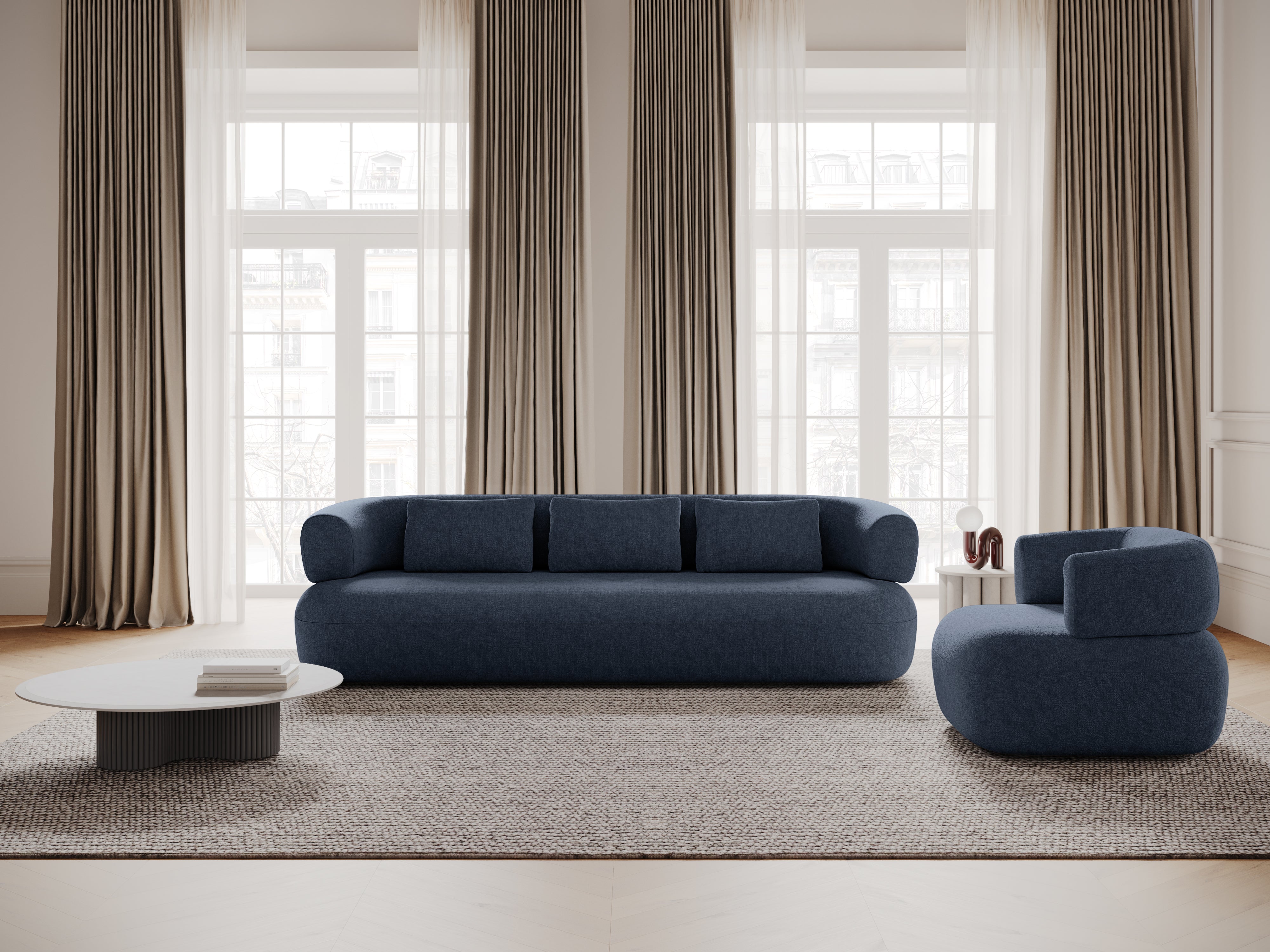 Sofa für 3,5 Personen ALDRIN in marineblauem Chenille