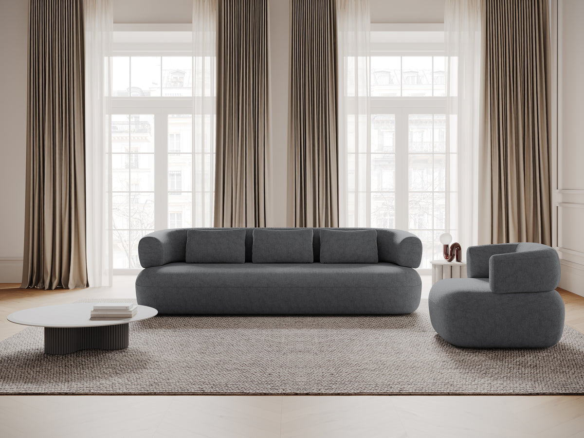 3-sitziger, linksseitiger ALDRIN Ecksofa in dunkelgrauem Chenille