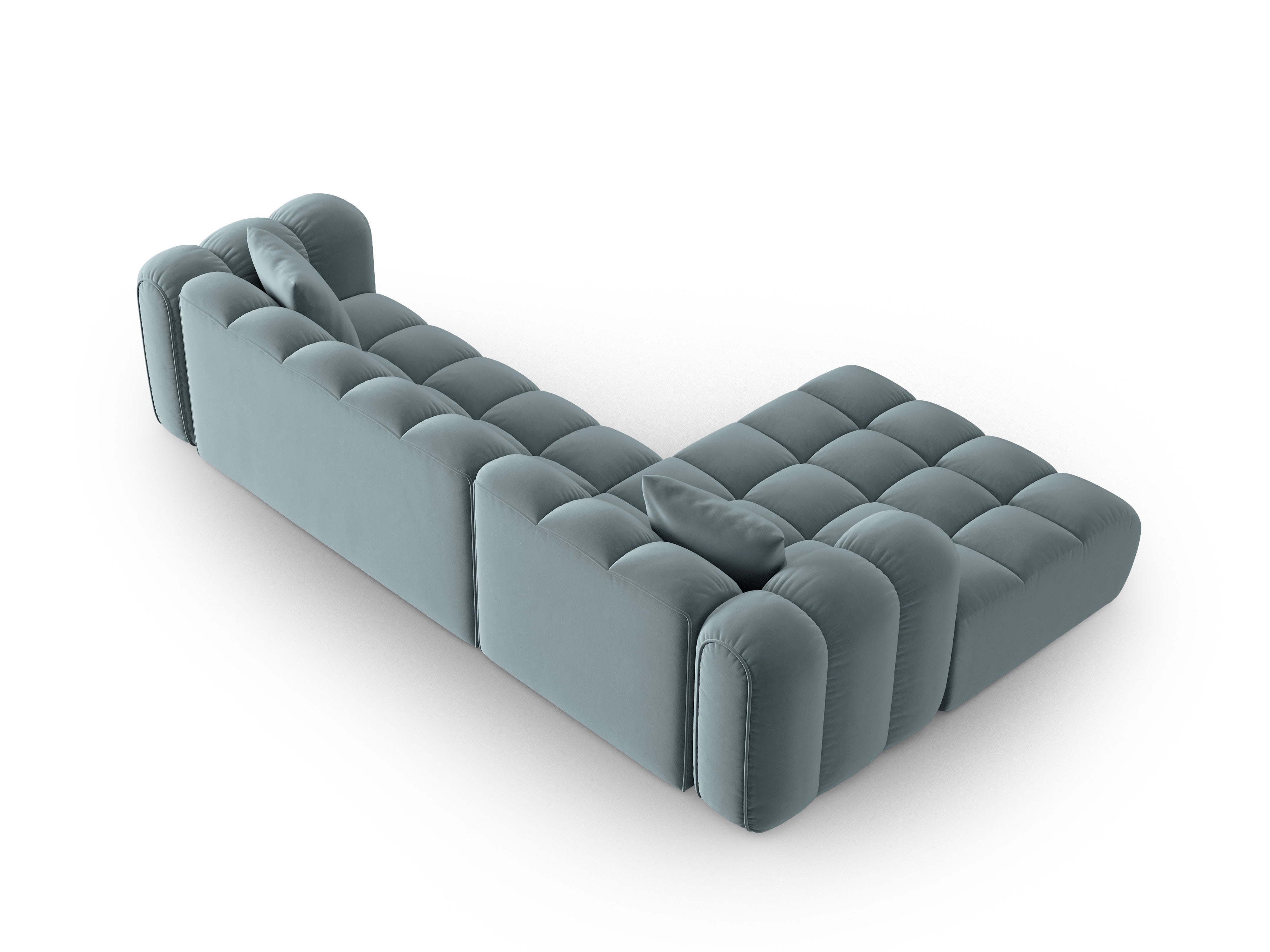 Velvet corner sofa for 4 people, left-sided, ASTRO light blue