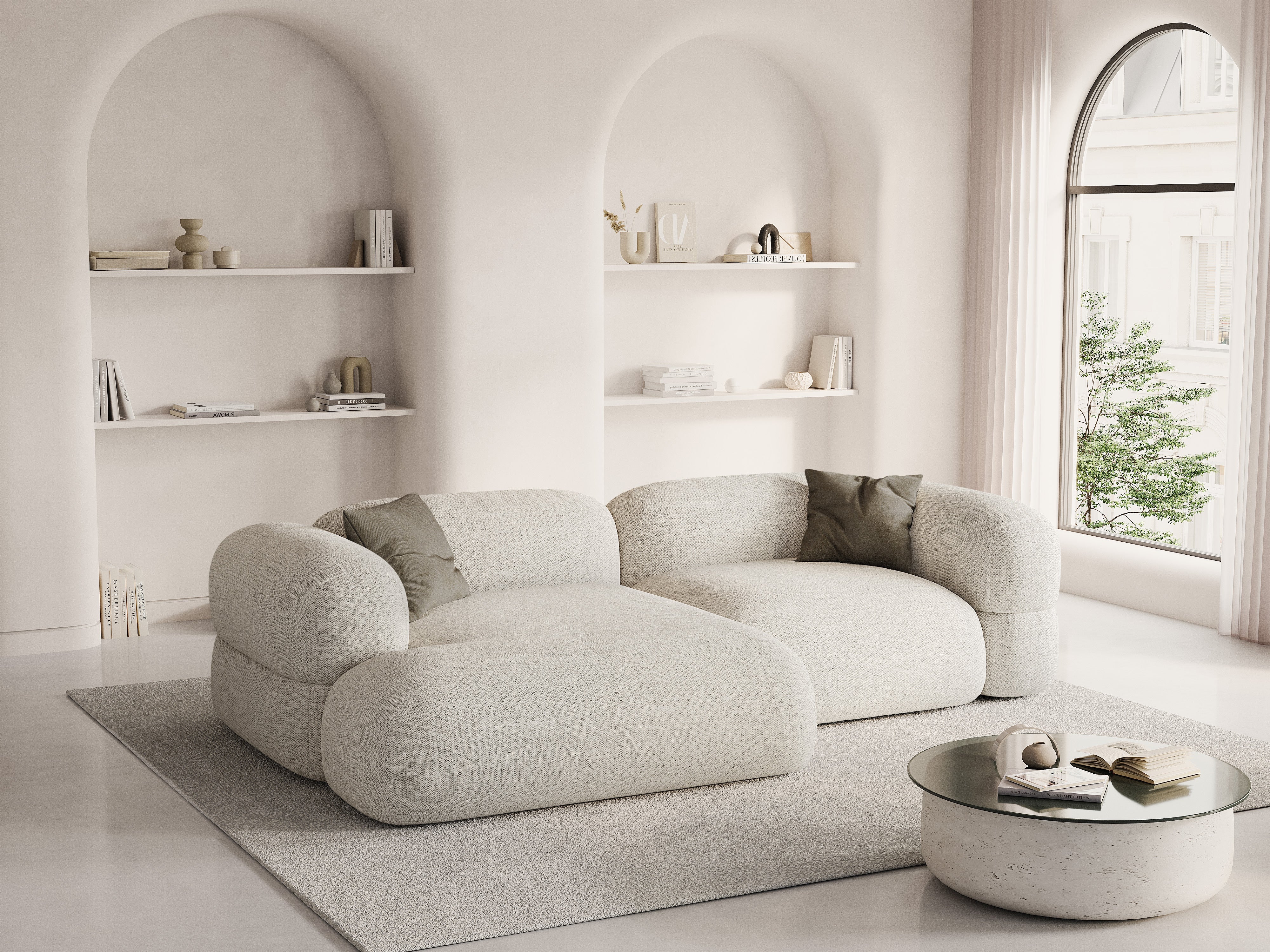 Linksseitige Eckcouch ROGER beige Chenille