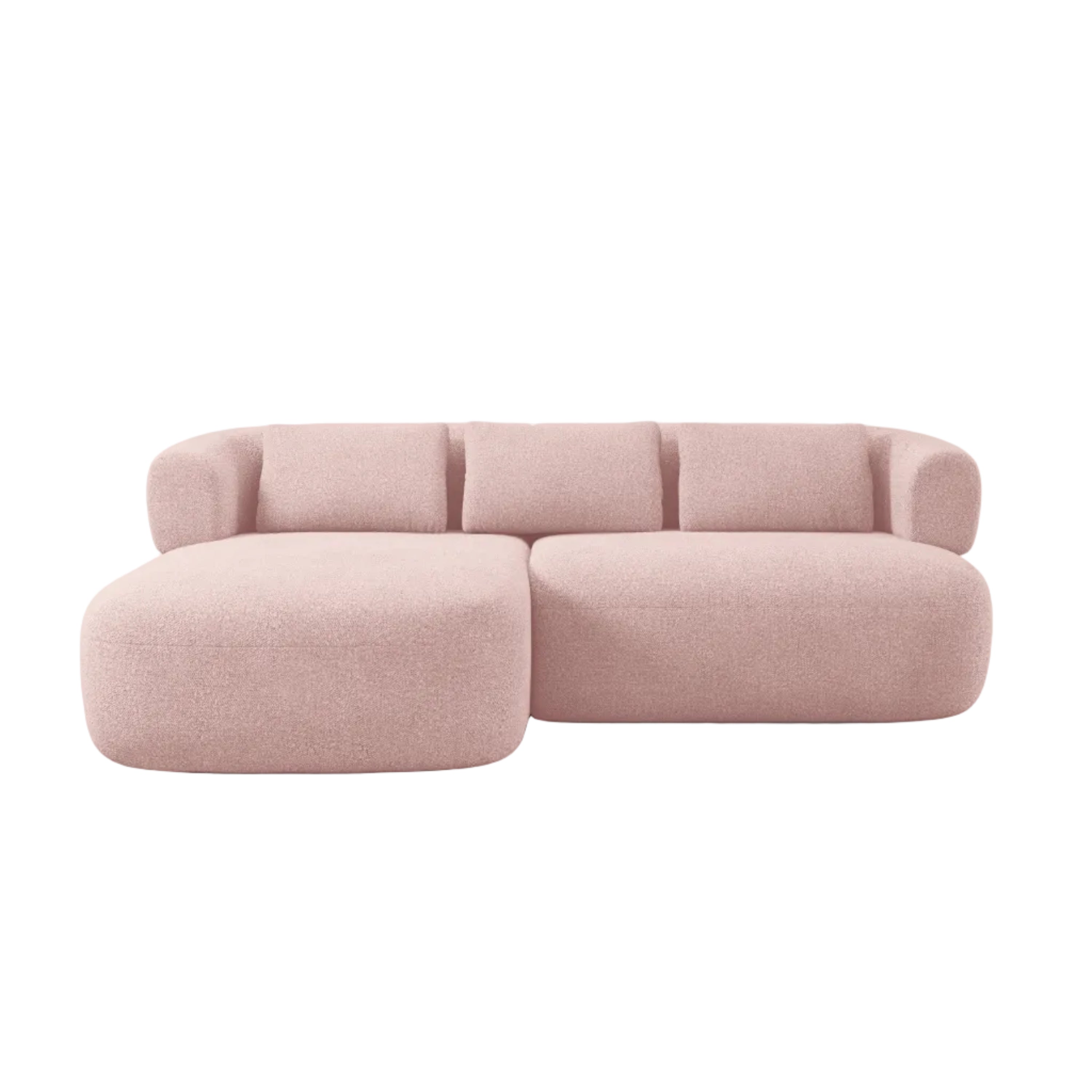 Zweisitzer-Ecksofa ALDRIN in pudrigem Rosa Boucle, linksseitig