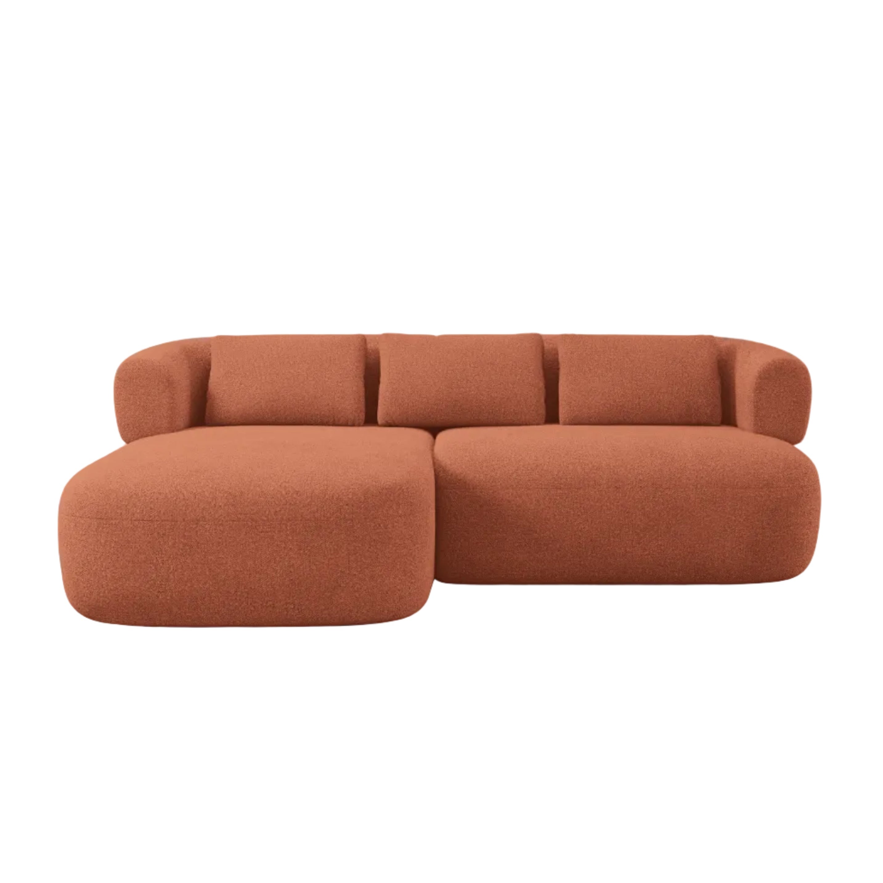 Zweisitzer-Ecksofa links ALDRIN in ziegelrotem Boucle