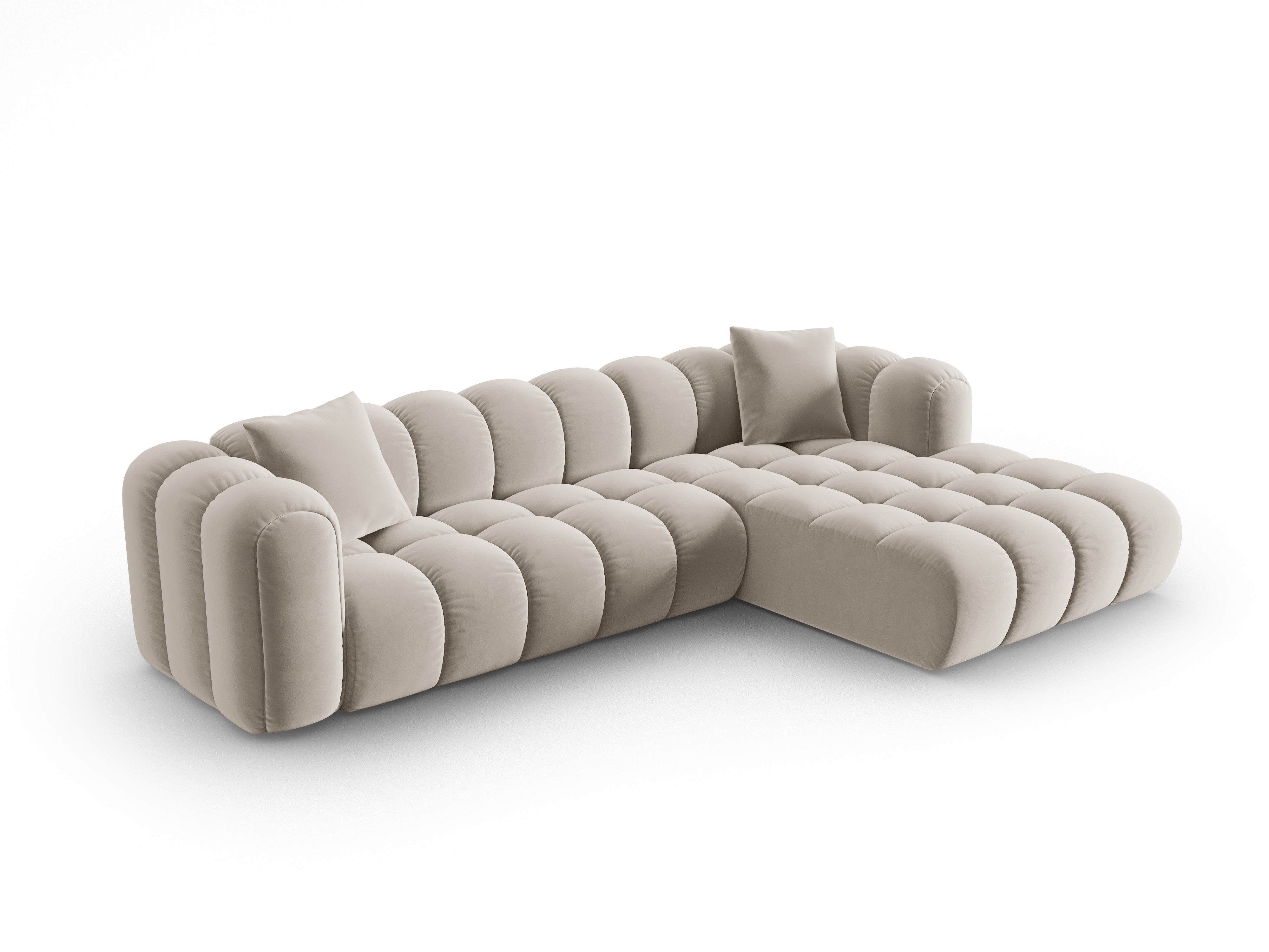 Samt-Ecksofa für 4 Personen rechts ASTRO ecru