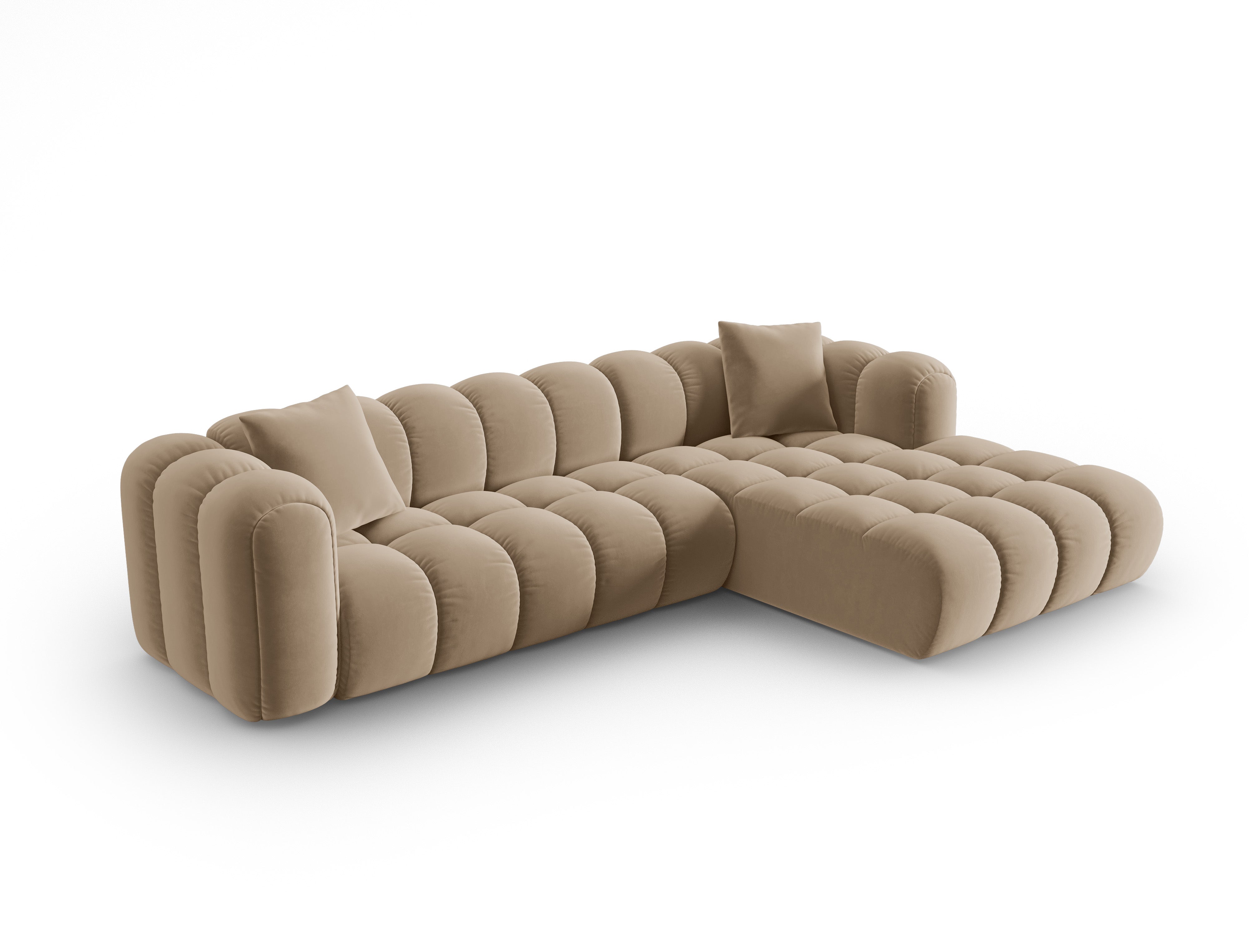 Velvet corner sofa for four people, right-facing, ASTRO, sand color