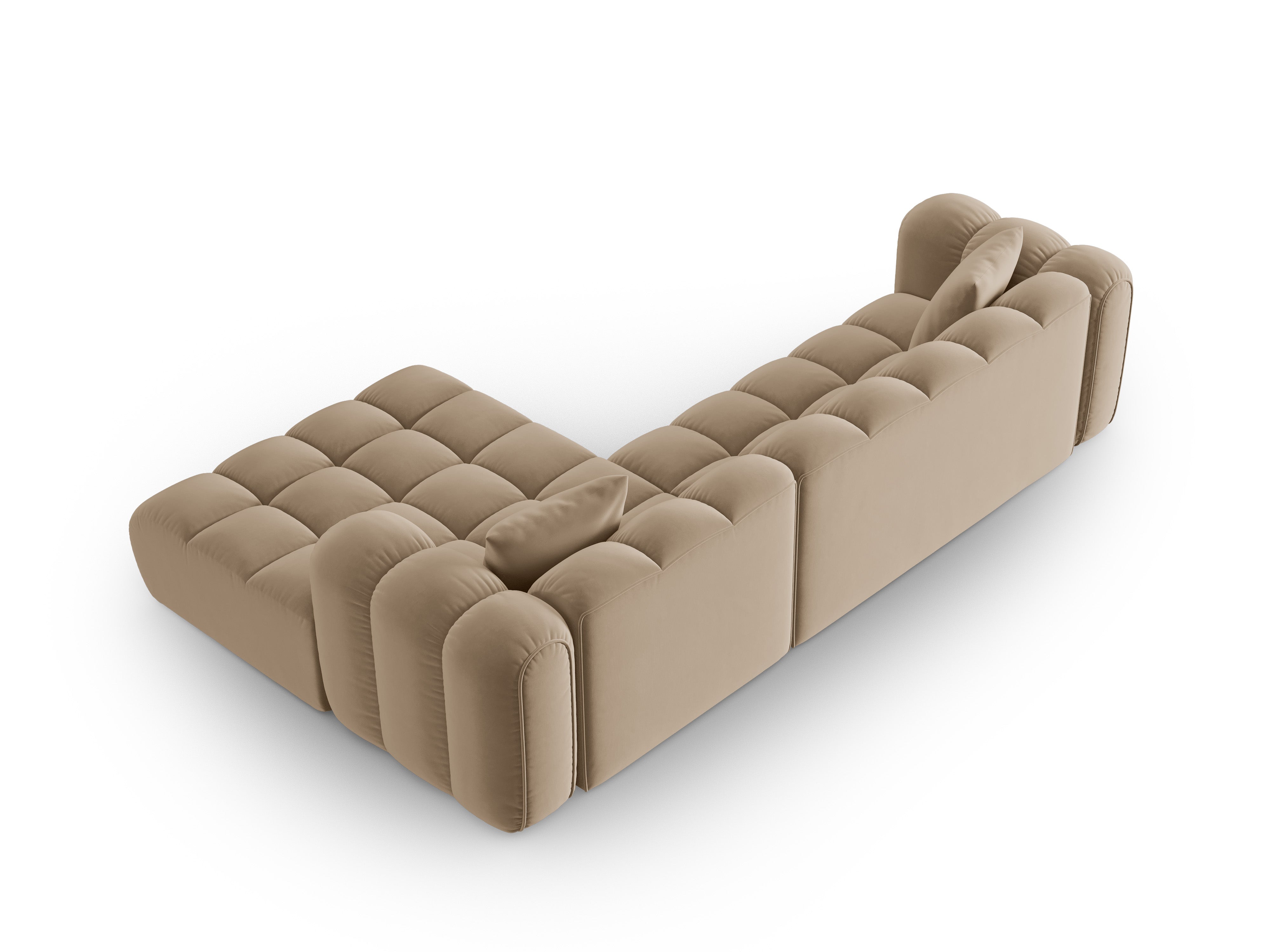 Velvet corner sofa for four people, right-facing, ASTRO, sand color