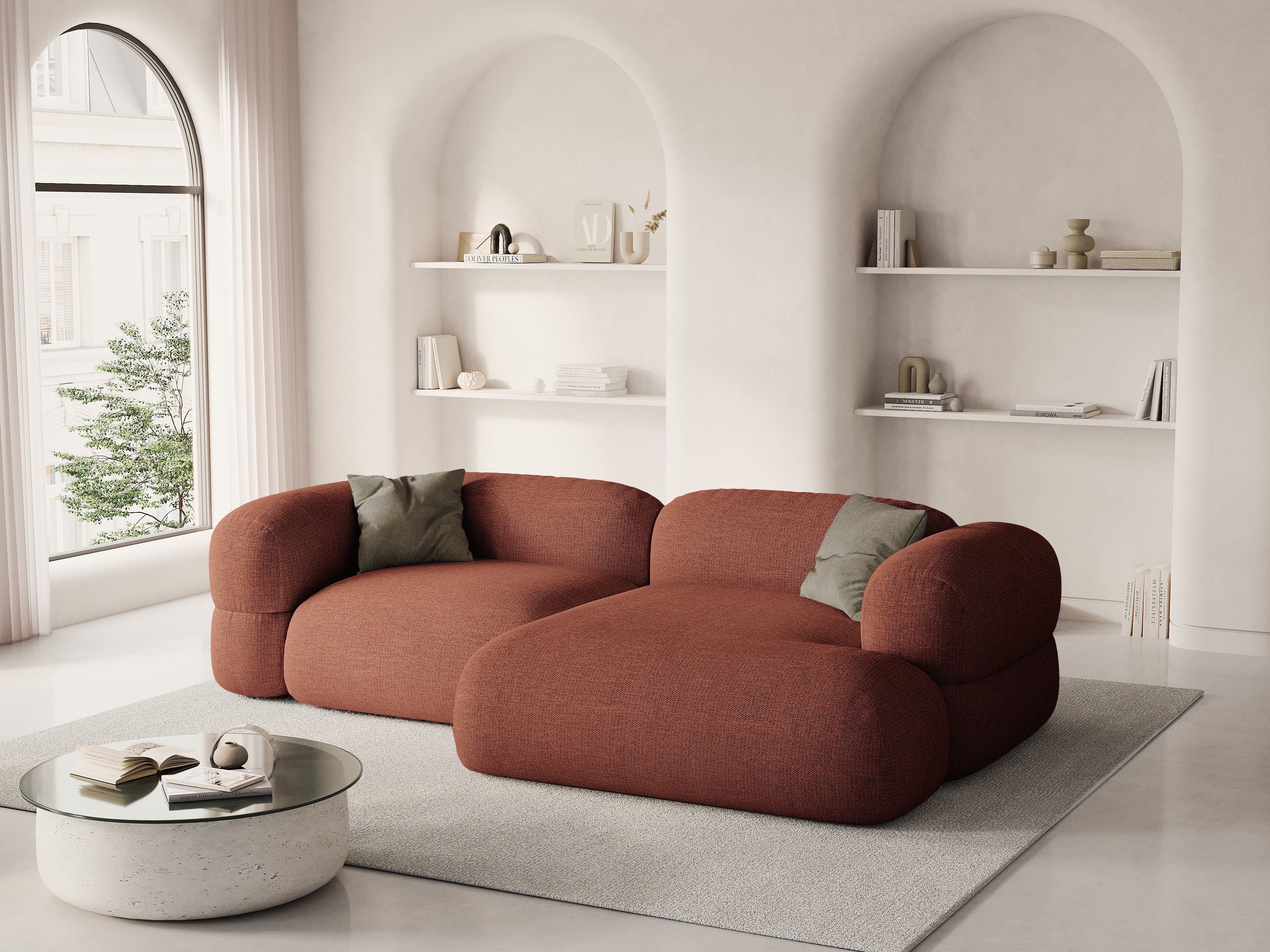 Right-hand corner sofa ROGER coral chenille