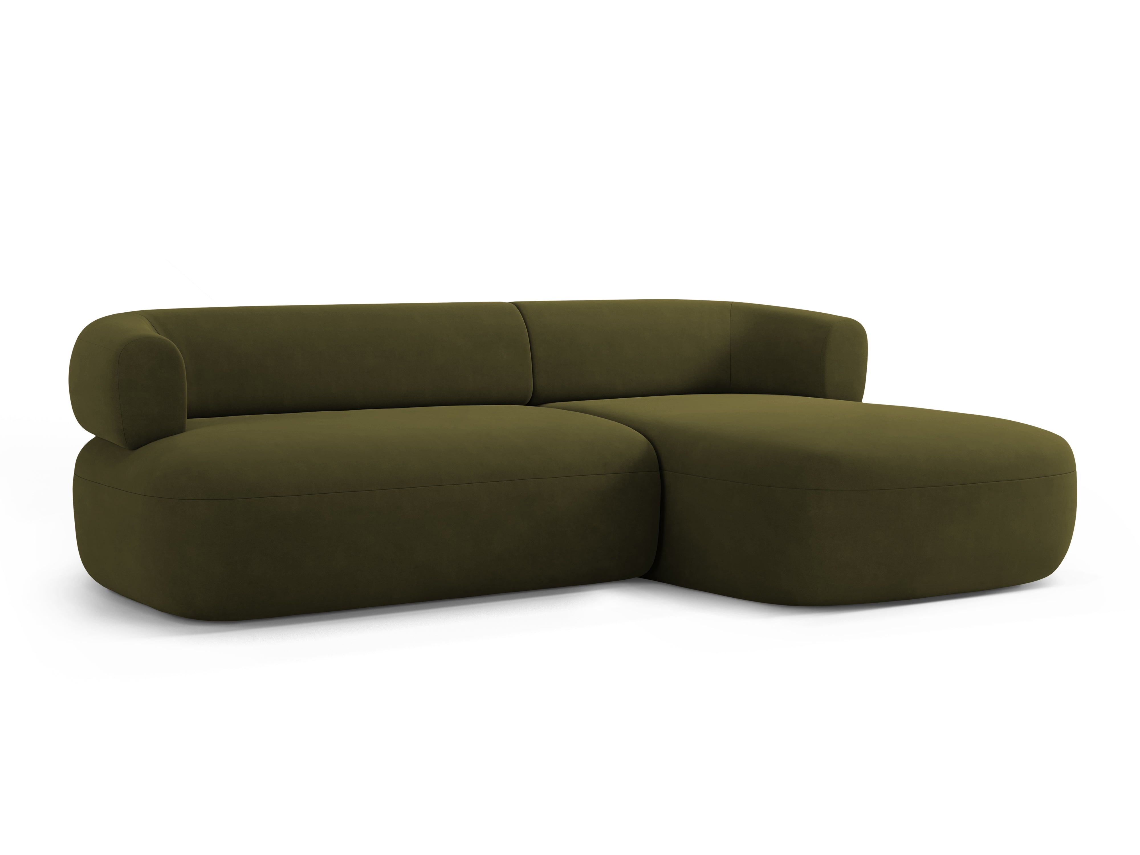 Samt-Ecksofa für 3 Personen, rechtsseitig, ALDRIN in Grün