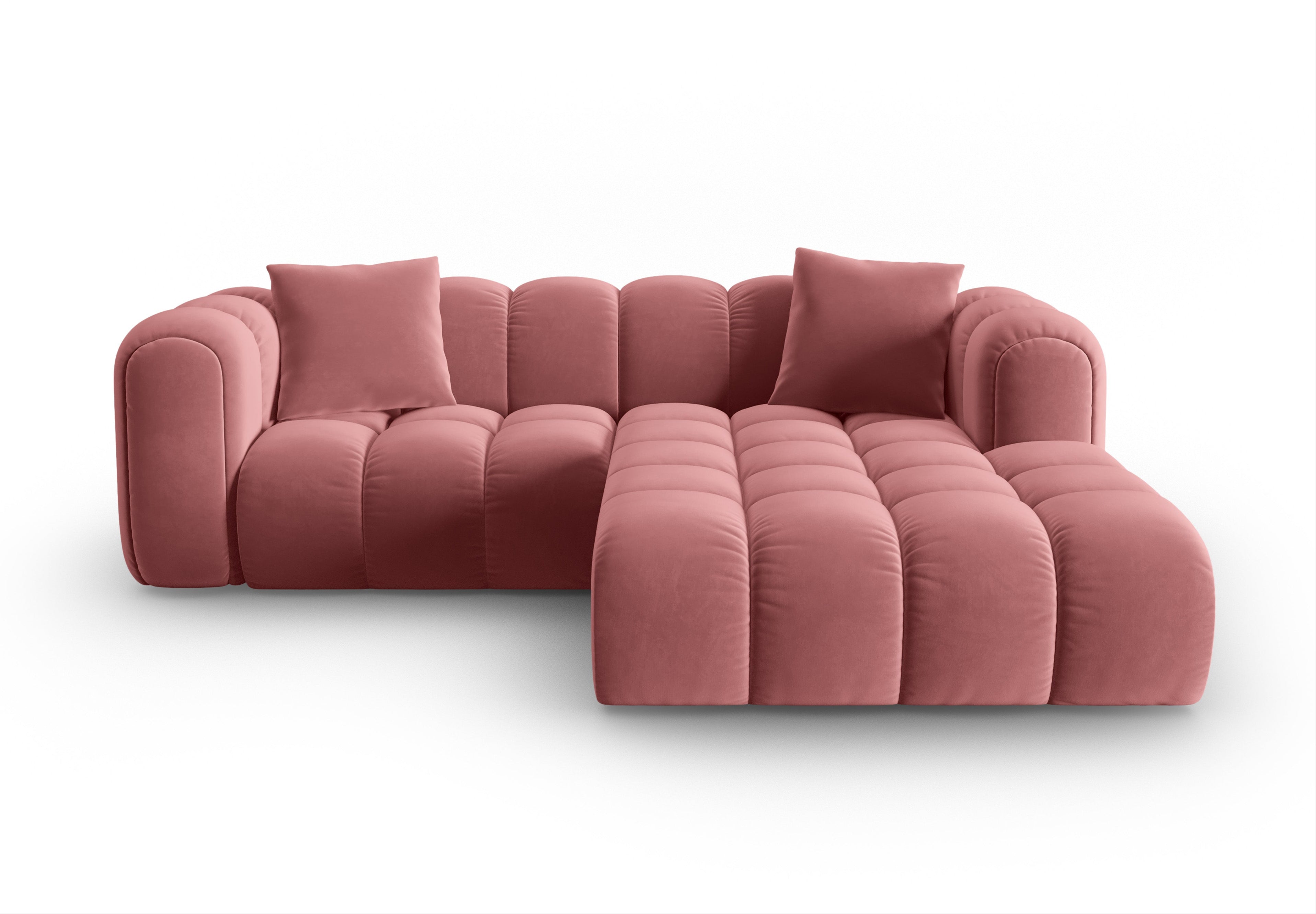 Velvet corner sofa for three people, right-facing, ASTRO, pink