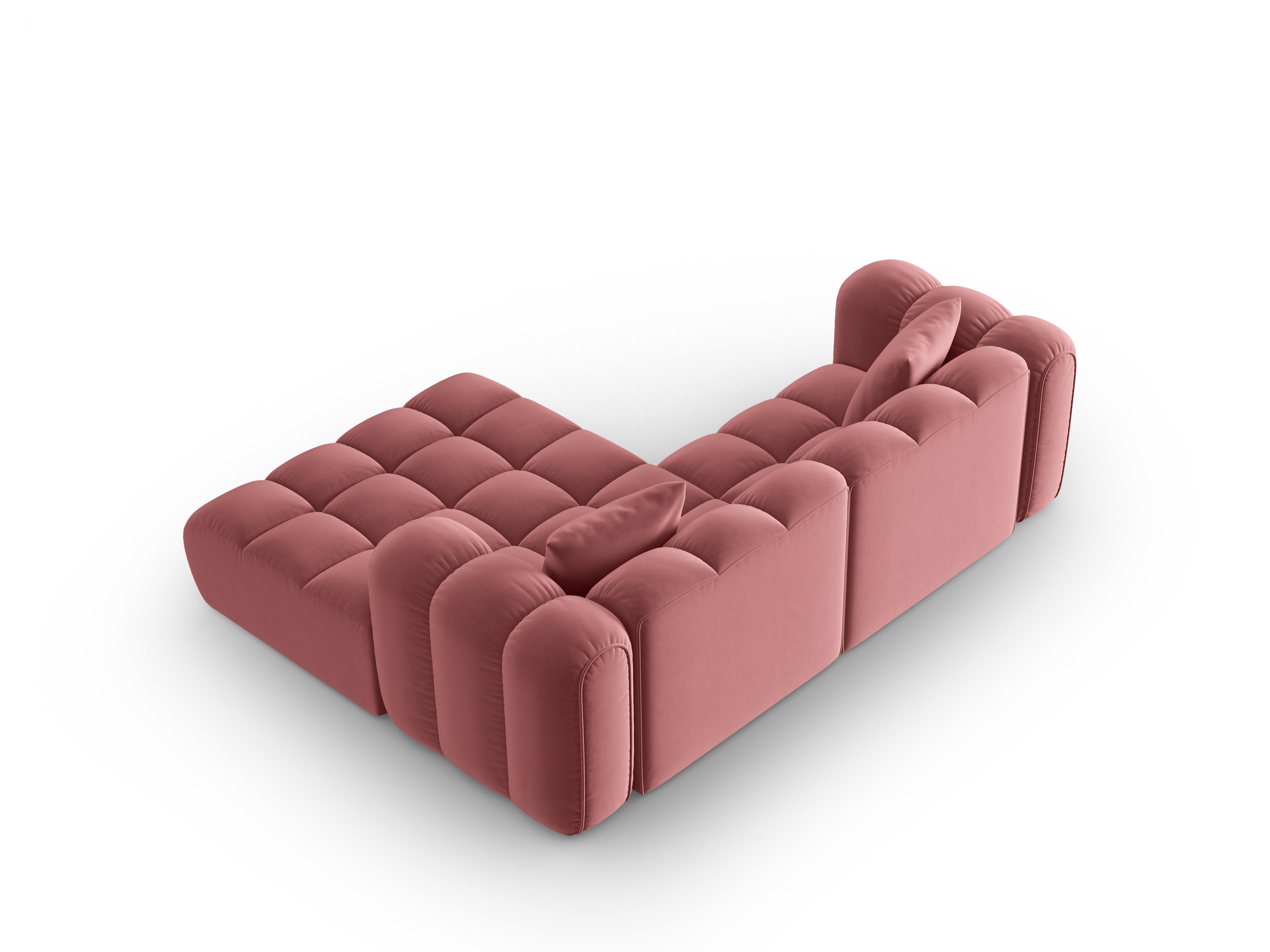 Velvet corner sofa for three people, right-facing, ASTRO, pink