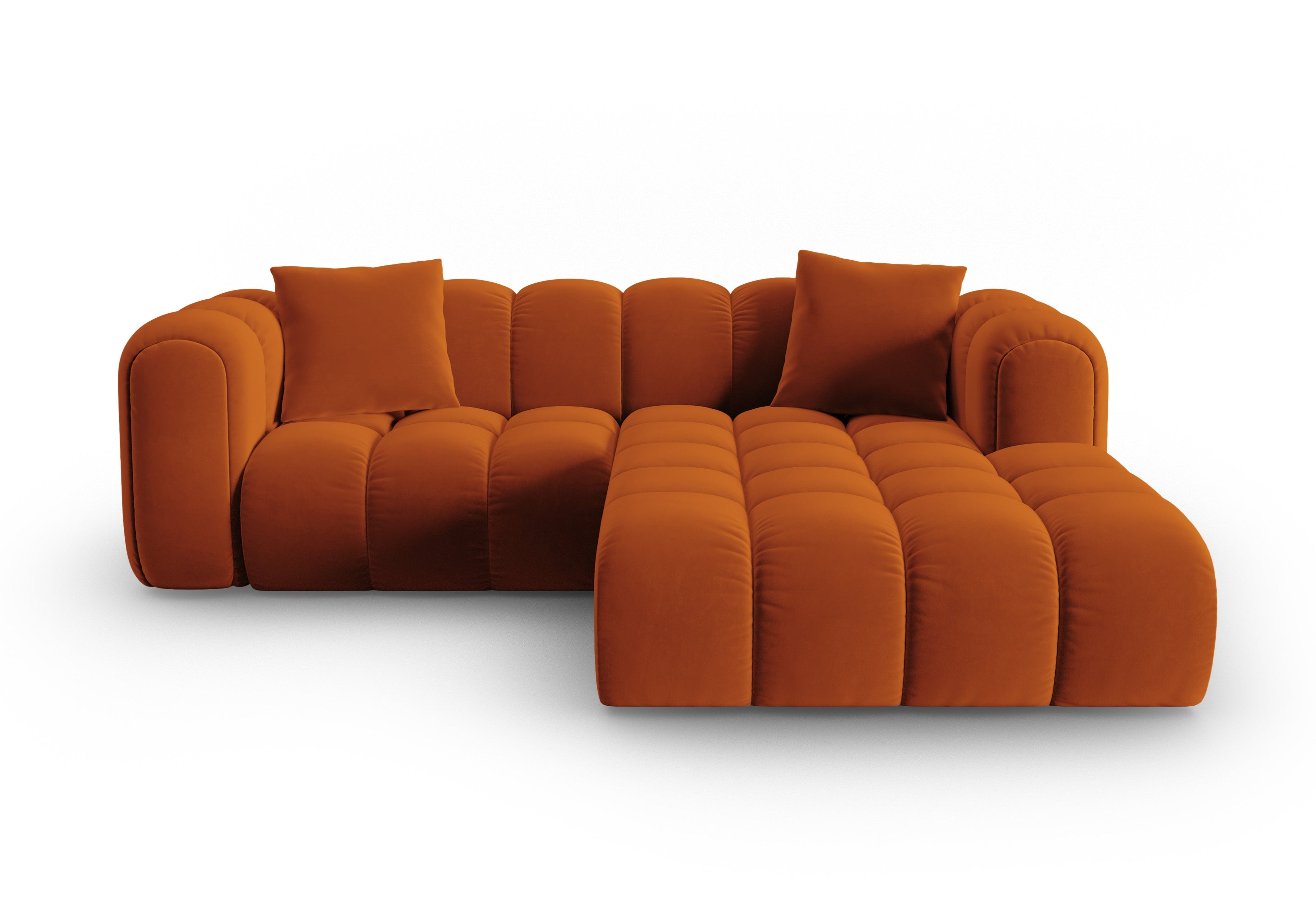 Velvet corner sofa for three people, right-facing ASTRO in rust