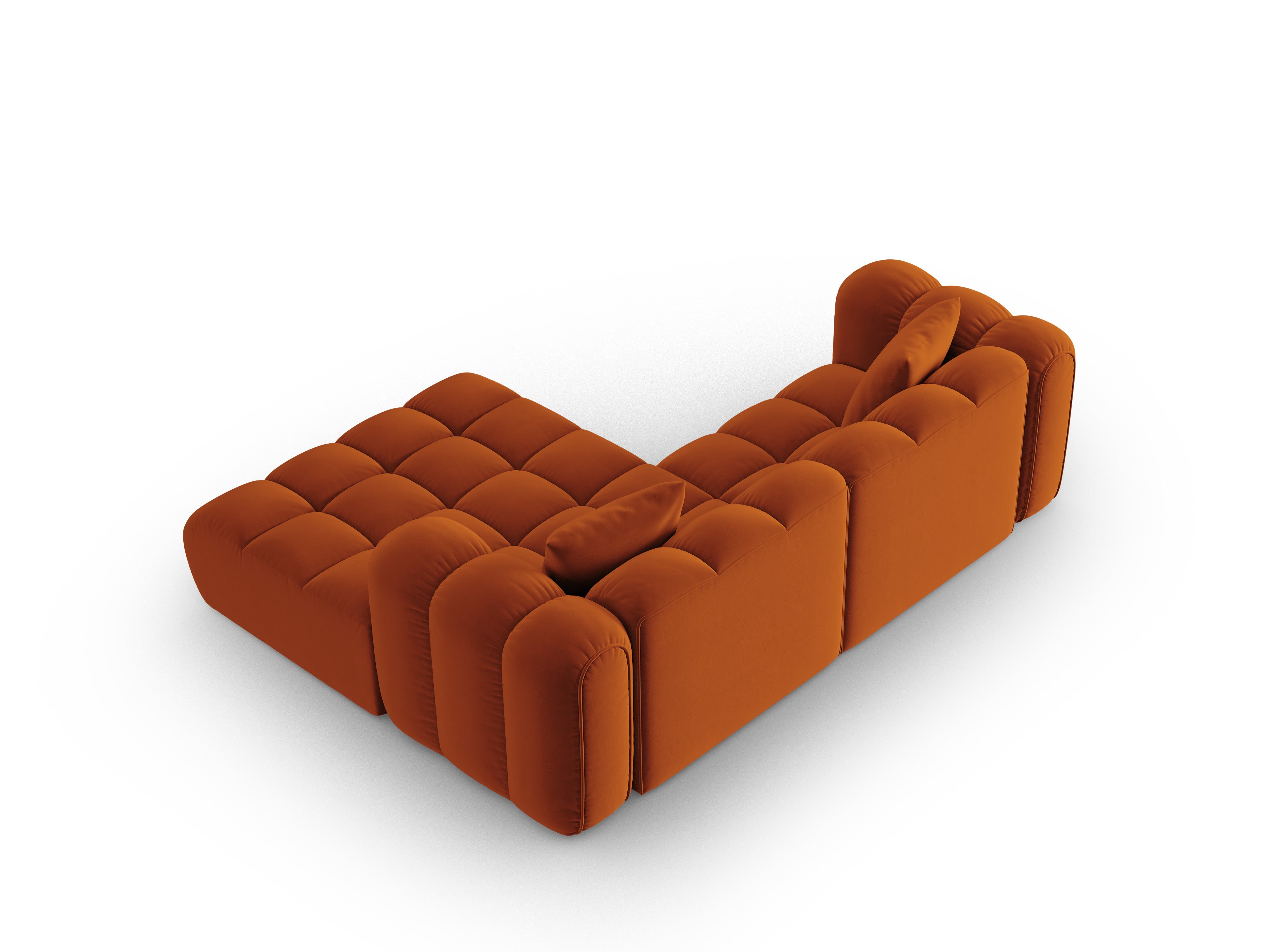 Velvet corner sofa for three people, right-facing ASTRO in rust
