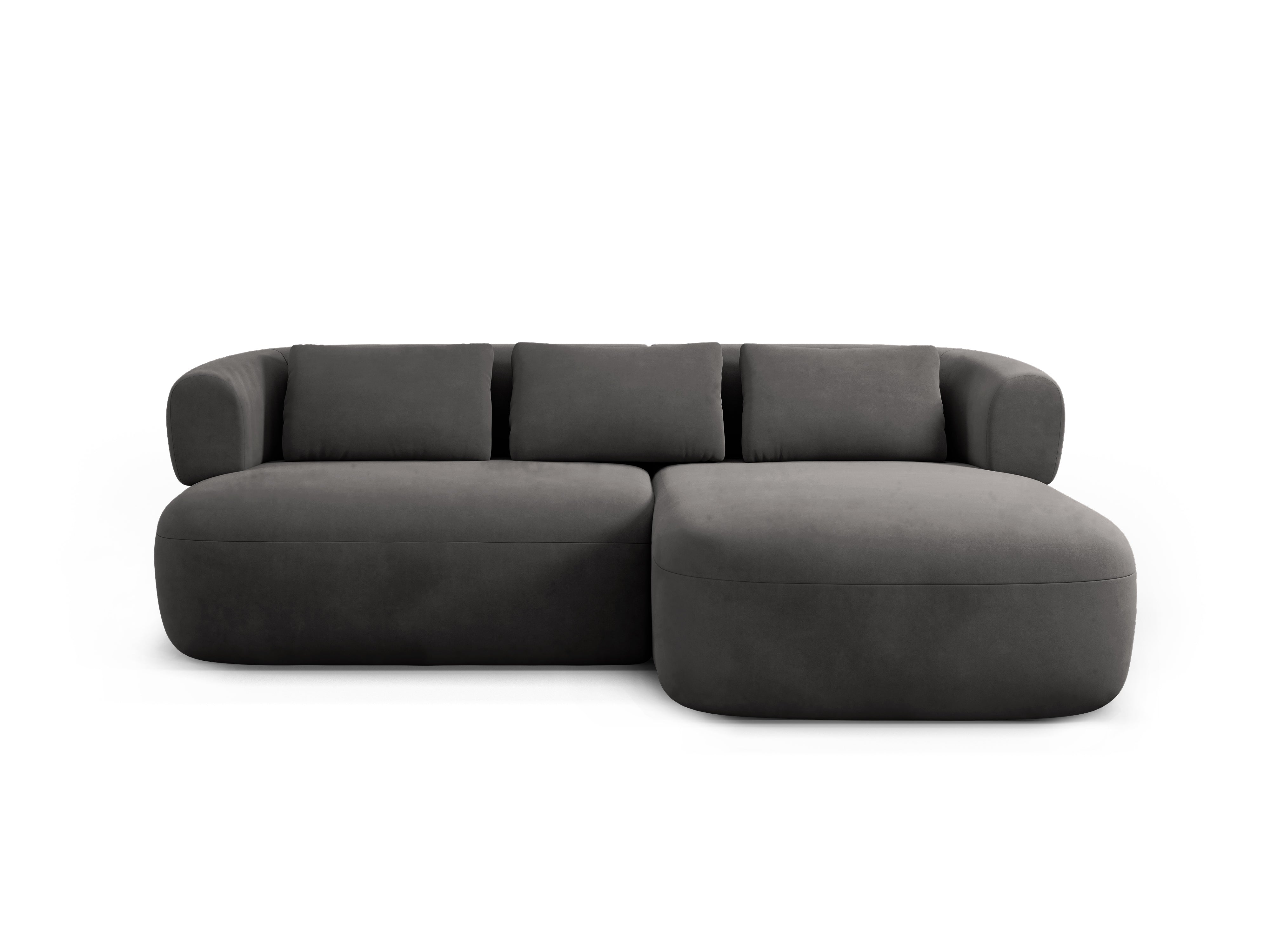 Samt-Ecksofa für zwei Personen, rechtsseitig, ALDRIN in Dunkelgrau.