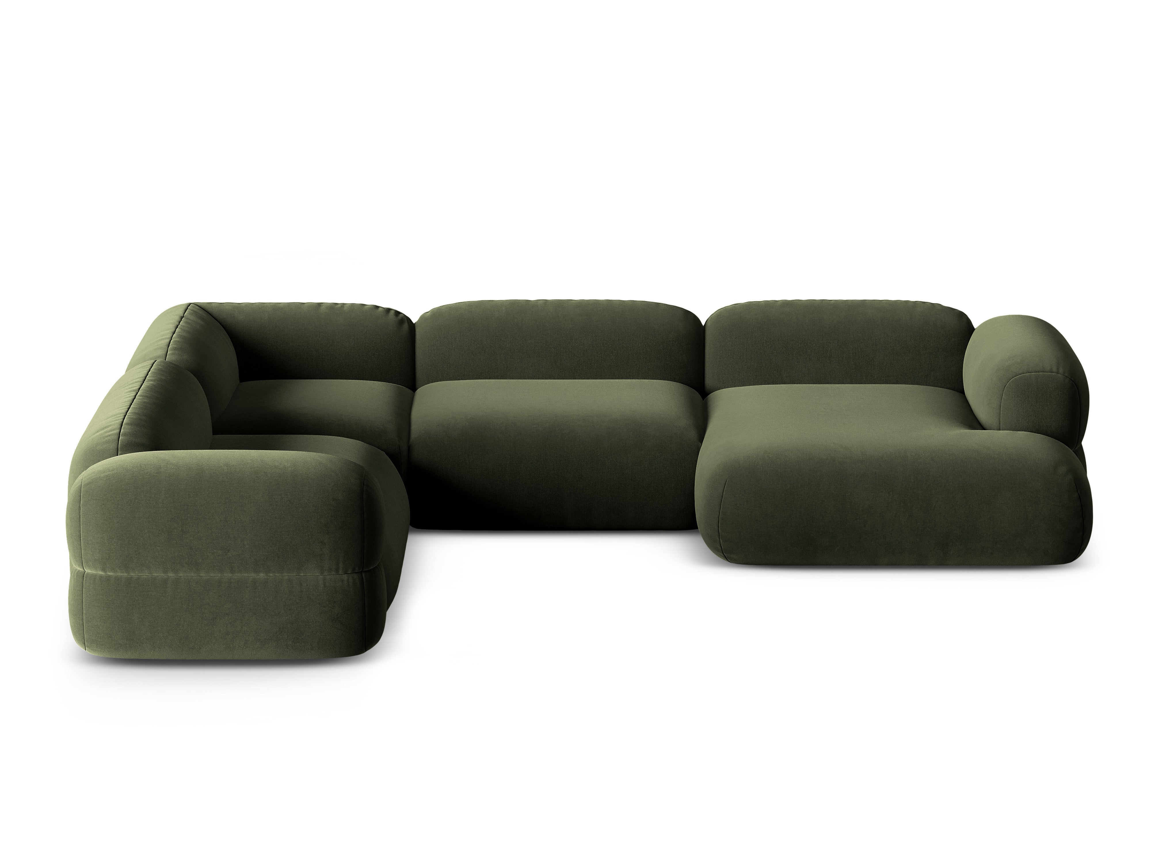 Left-facing U-shaped velvet corner sofa ROGER in olive green