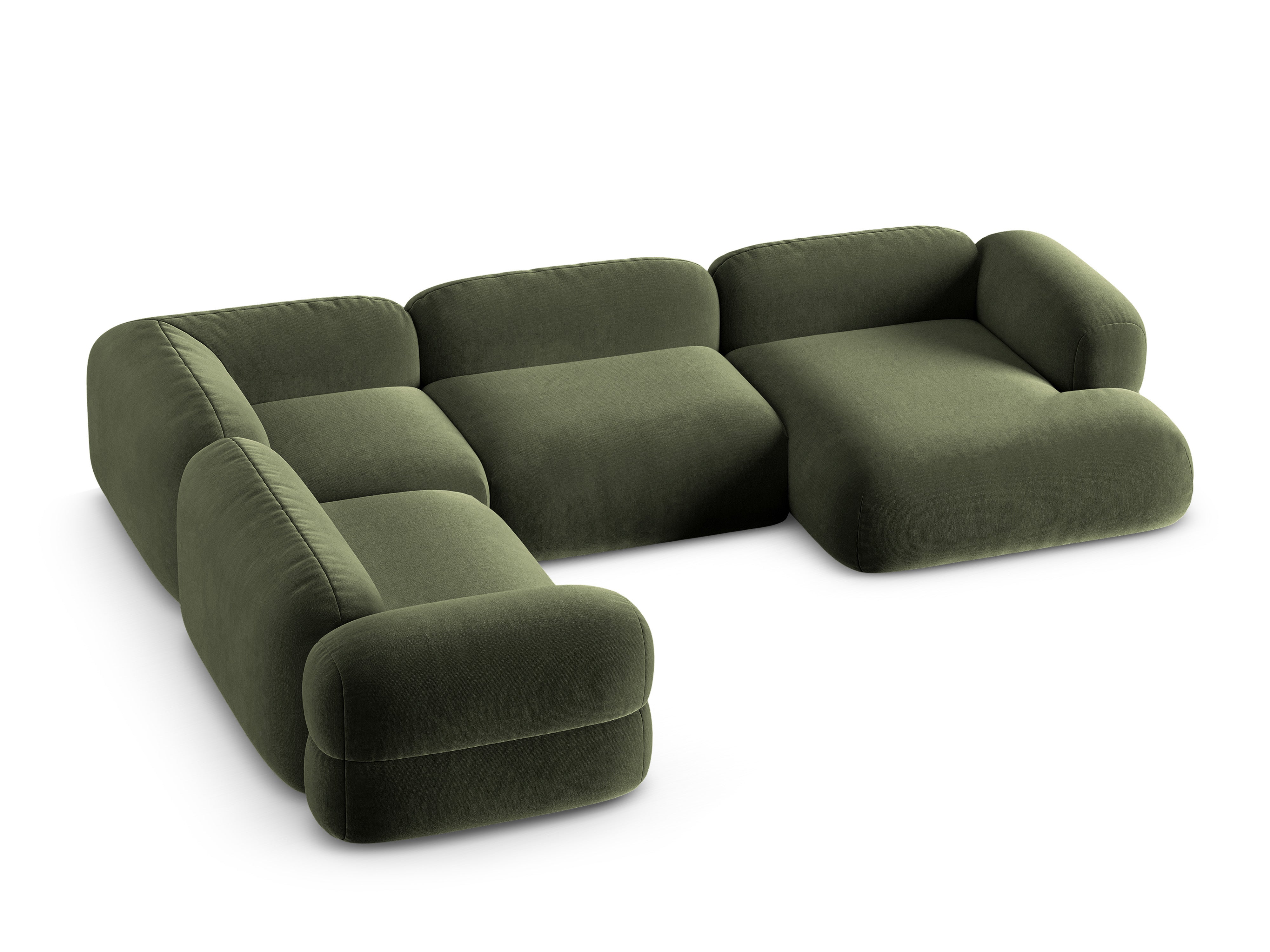 Left-facing U-shaped velvet corner sofa ROGER in olive green