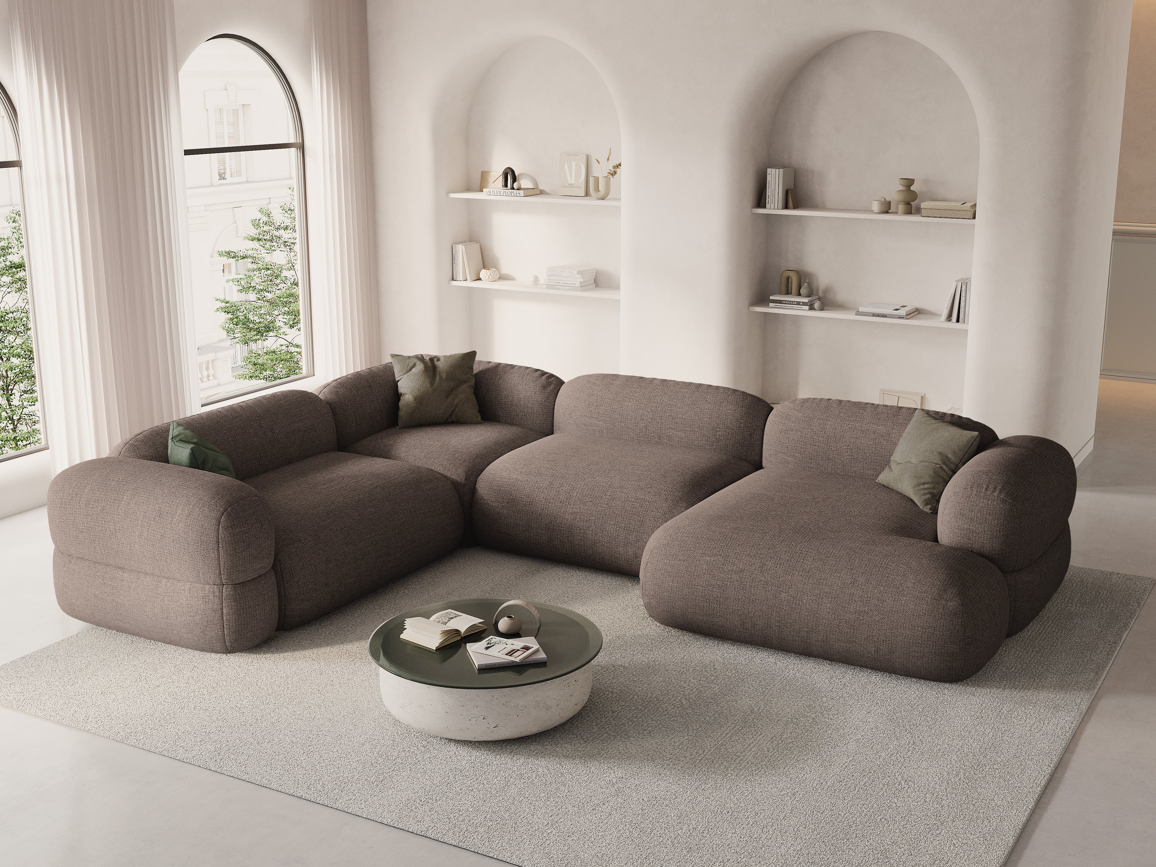 U-förmiger linker Ecksofa ROGER cappuccino Chenille
