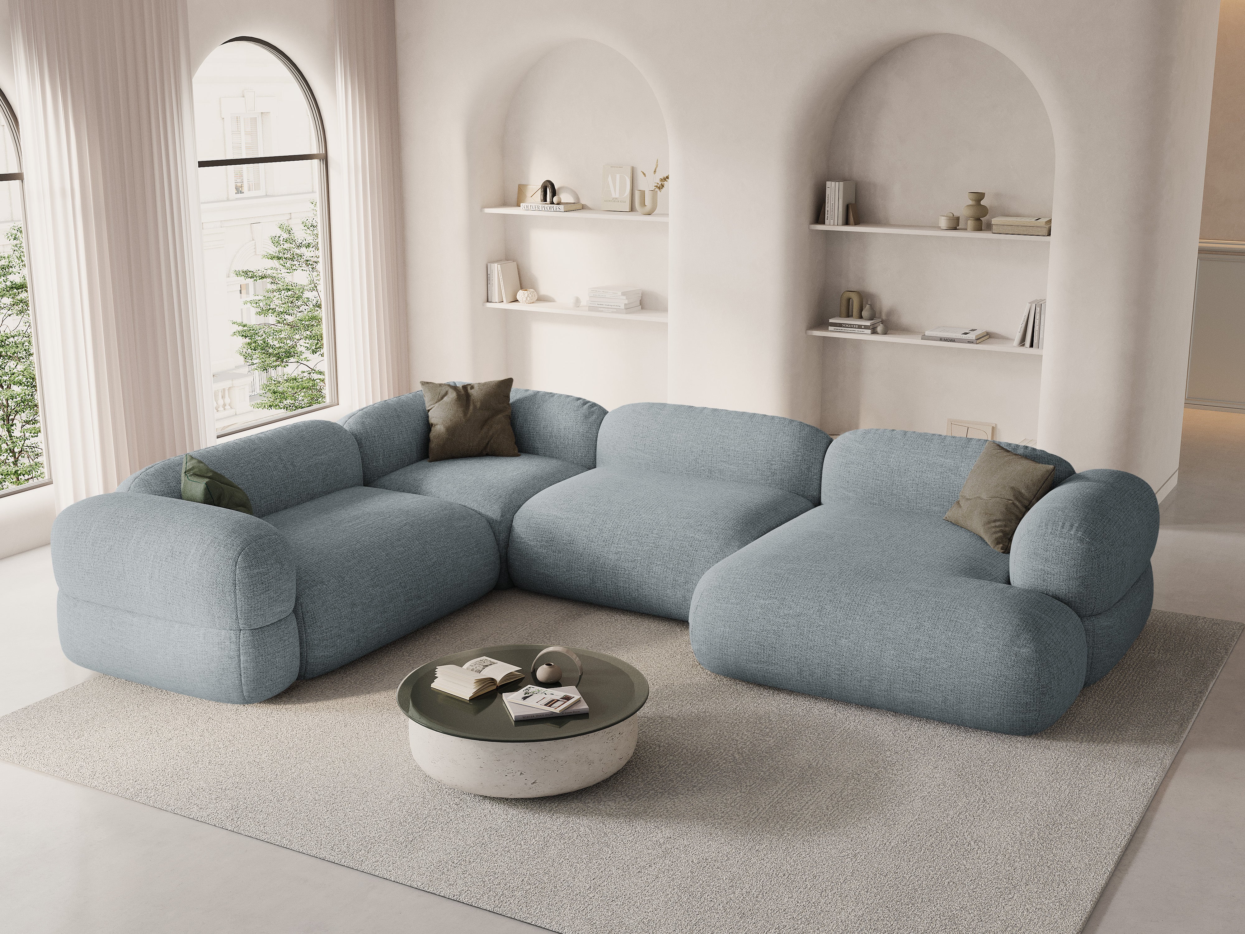 U-förmiger Ecksofa links ROGER himmelblaues Chenille