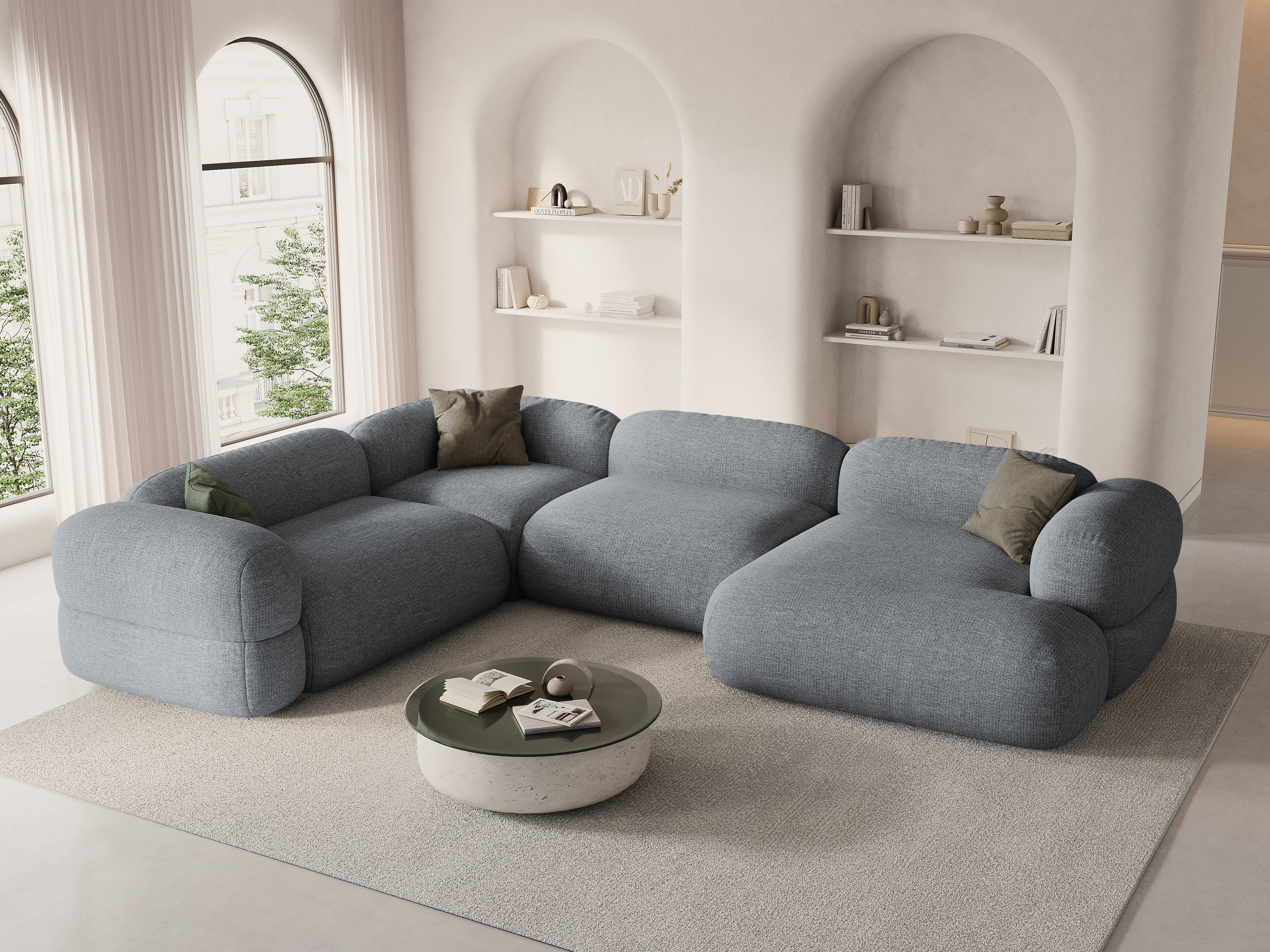 Left-facing U-shaped sofa ROGER gray chenille