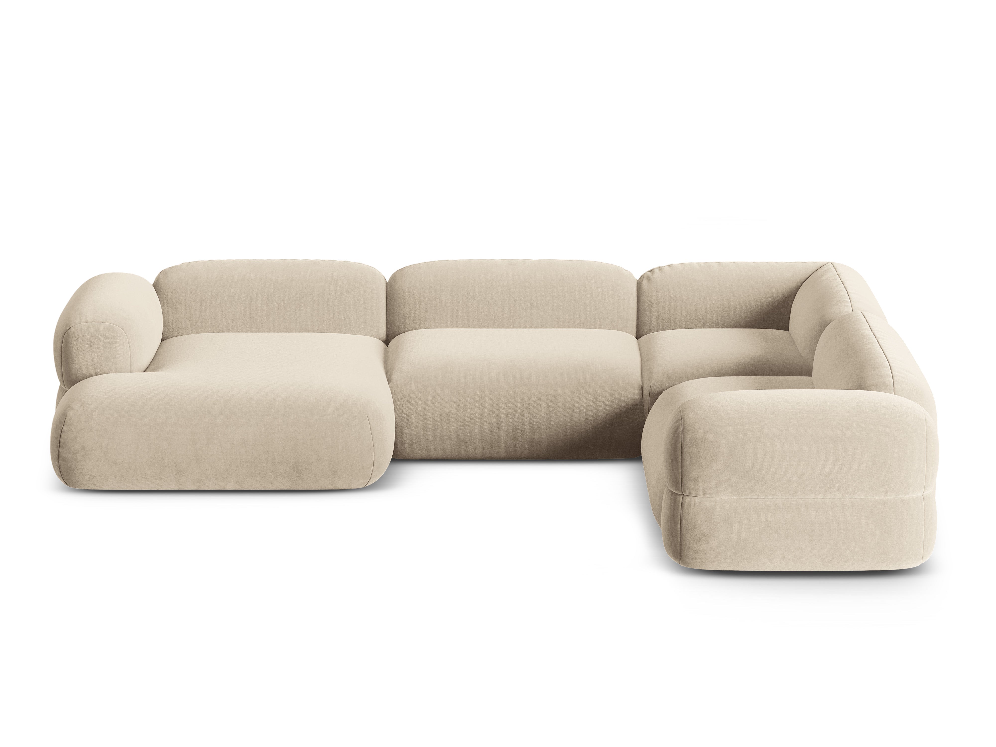 Samt-U-Form-Ecksofa rechts ROGER hellbeige
