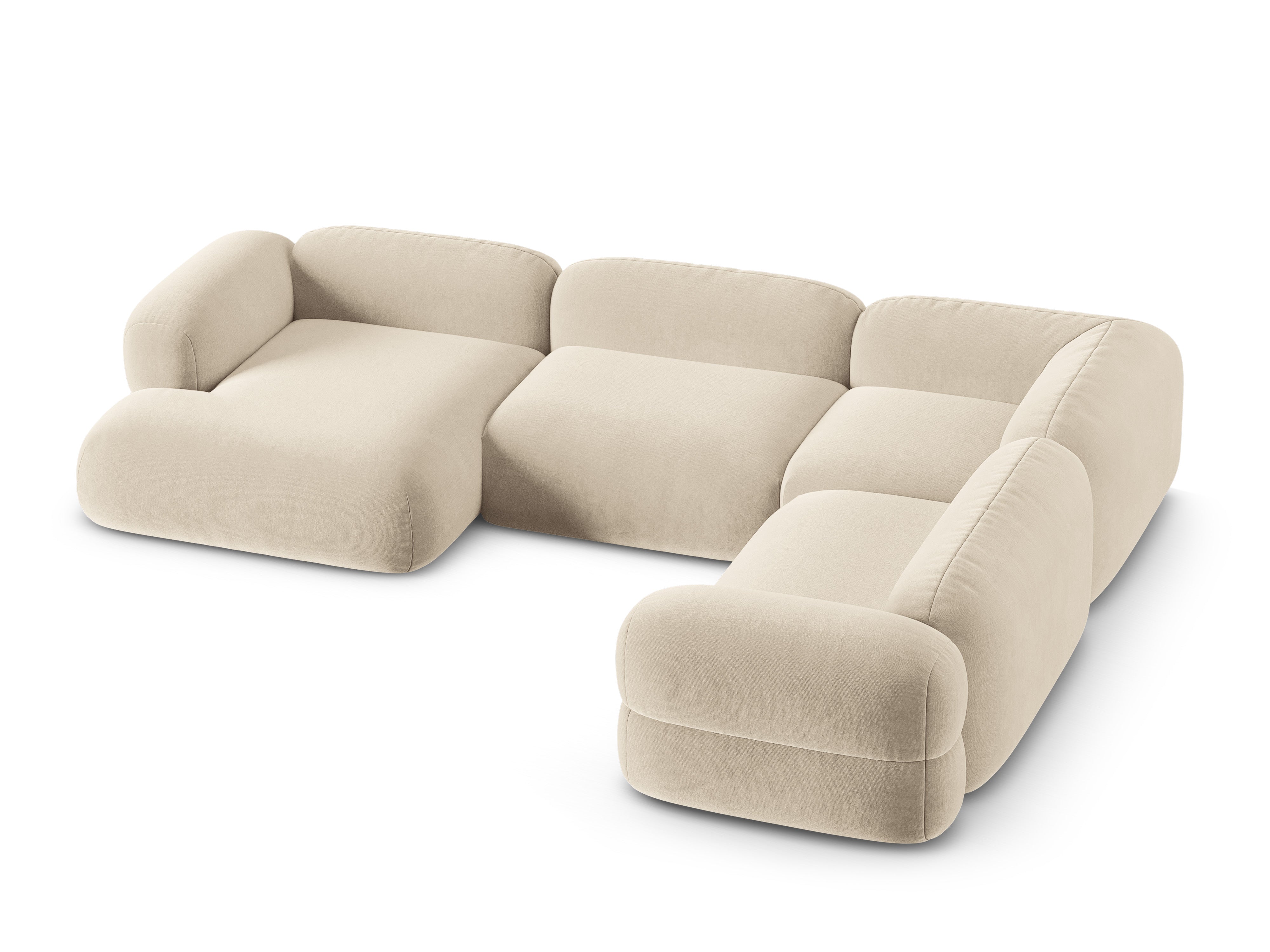 Samt-U-Form-Ecksofa rechts ROGER hellbeige