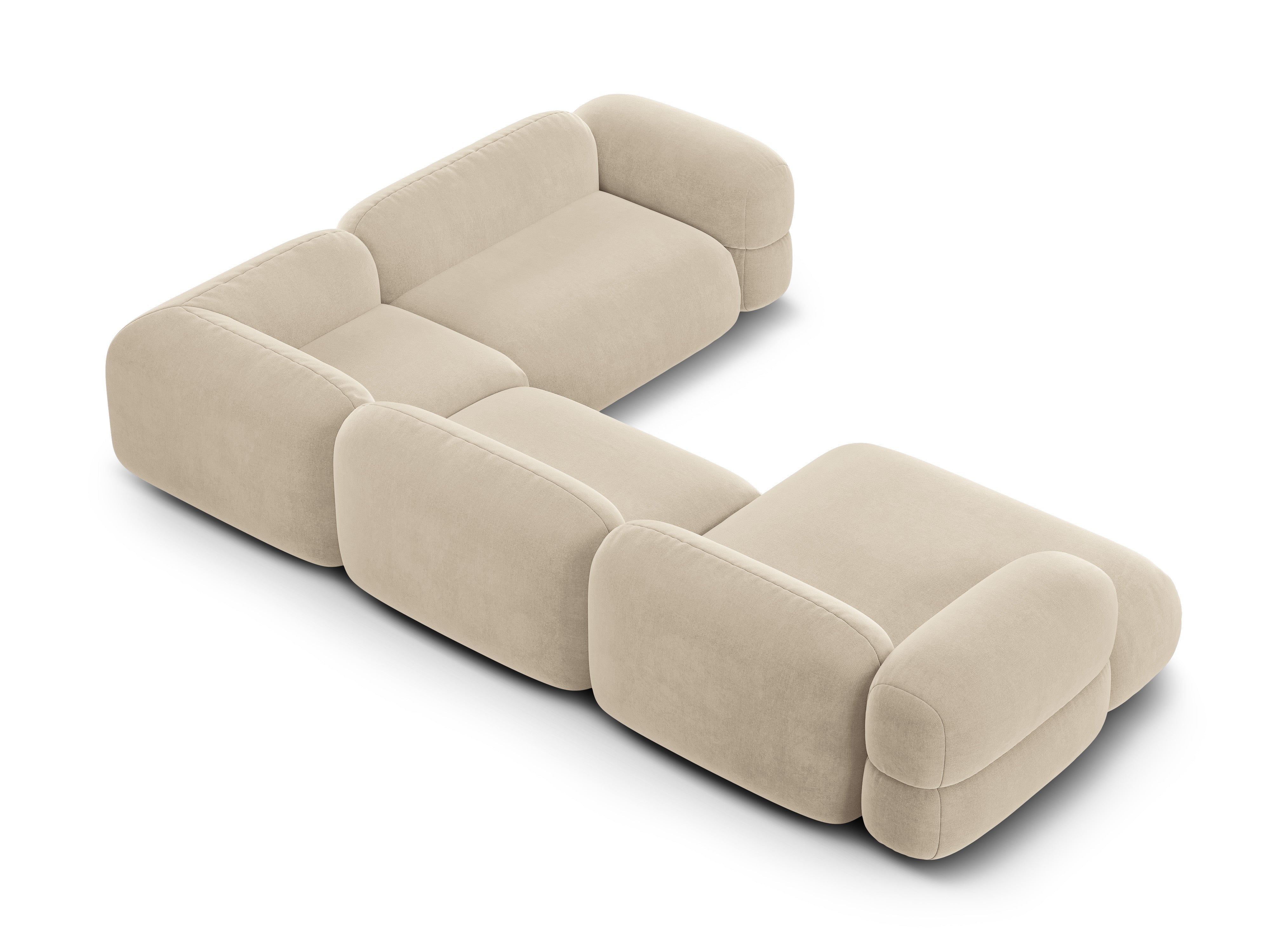 Samt-U-Form-Ecksofa rechts ROGER hellbeige