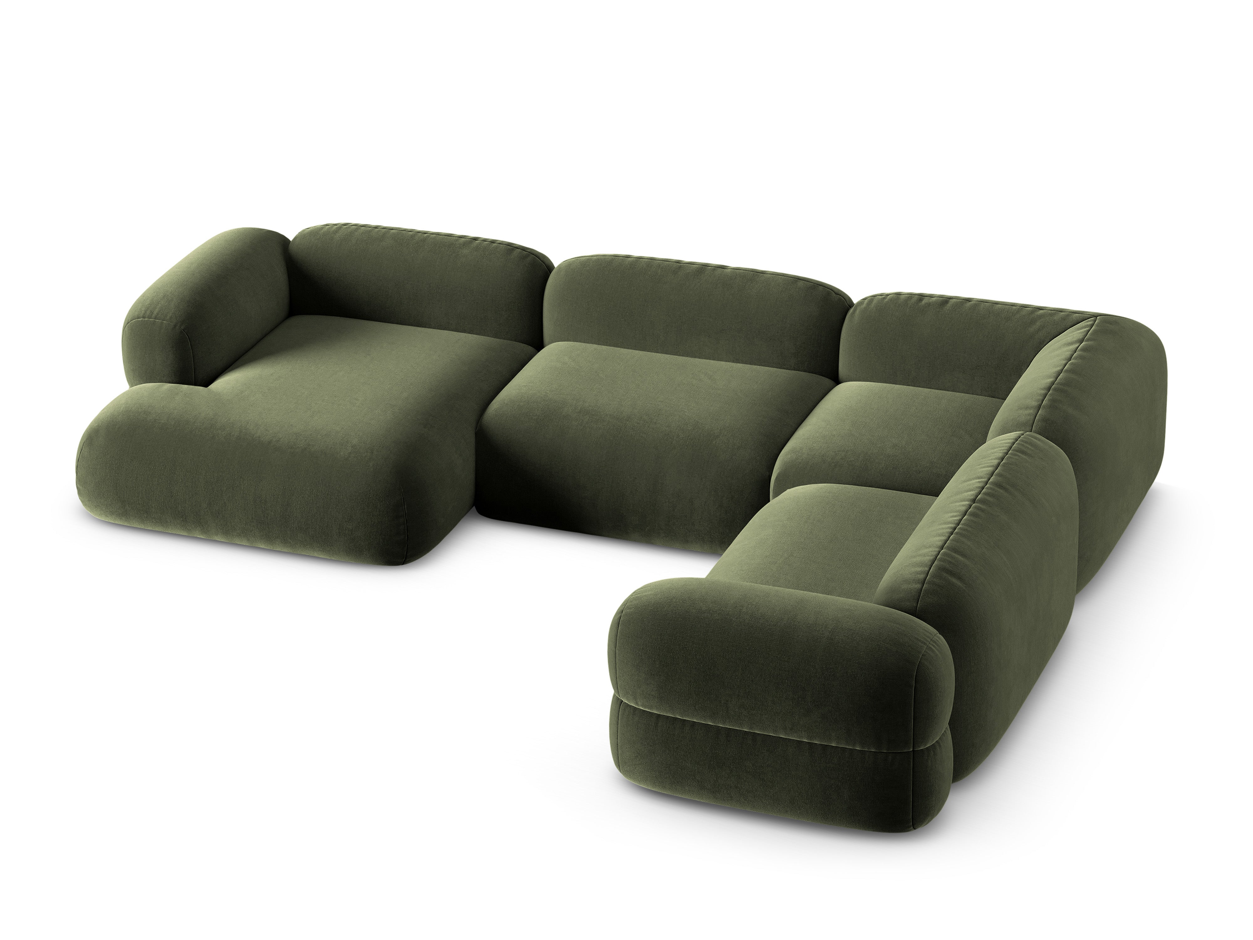 Right-facing U-shaped velvet corner sofa ROGER in olive green