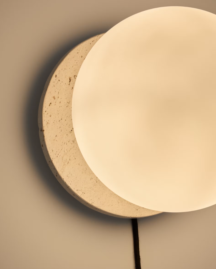 Lampa ścienna MALACHI jasnobeżowy trawertyn – szkło