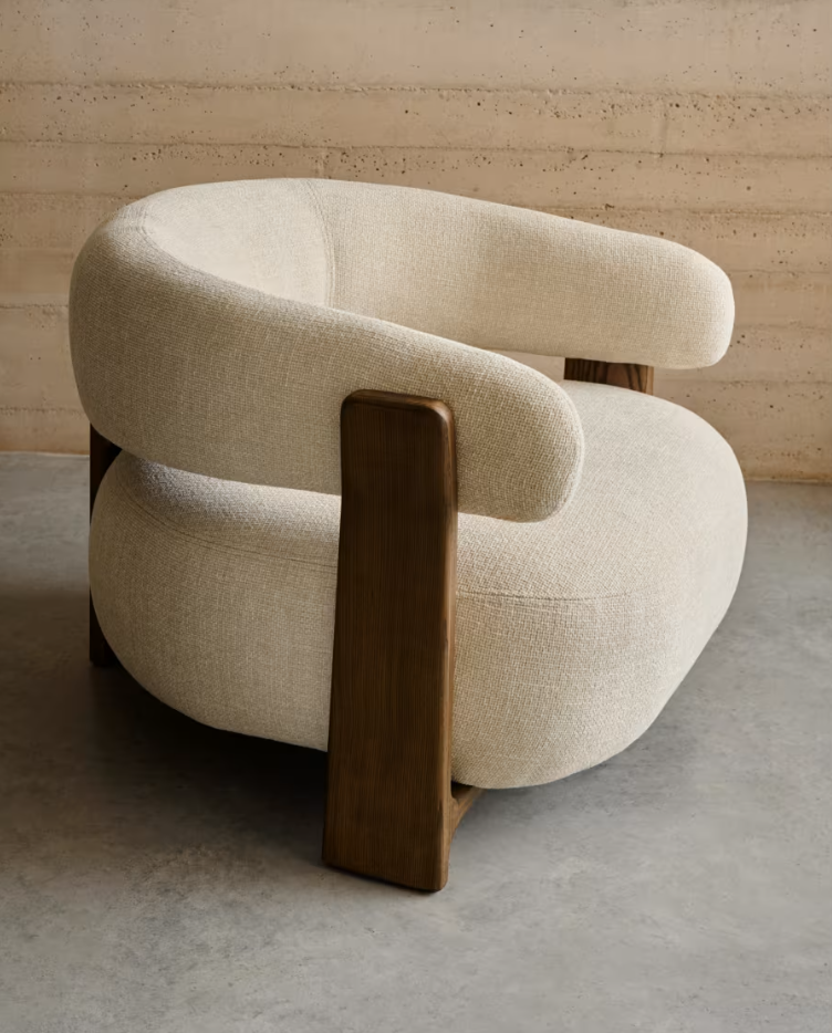 Sessel GRANITE beige Chenille mit dunklem Eschenfuß