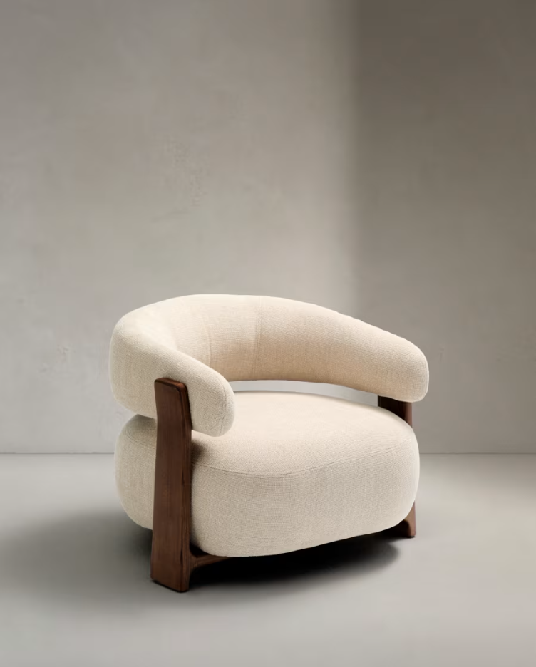 Sessel GRANITE beige Chenille mit dunklem Eschenfuß