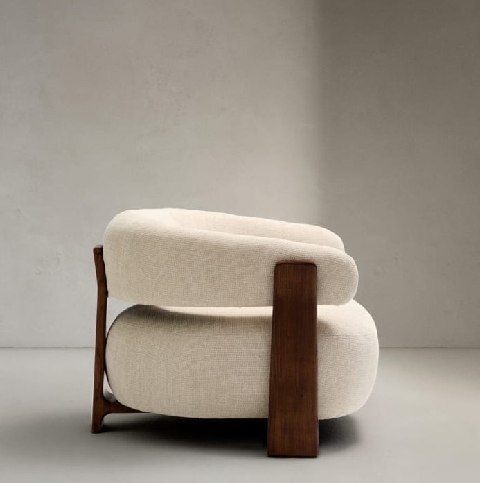 Sessel GRANITE beige Chenille mit dunklem Eschenfuß