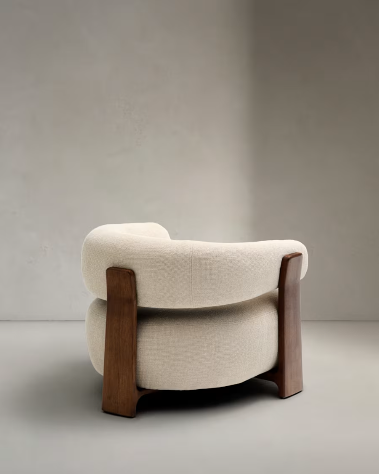 Sessel GRANITE beige Chenille mit dunklem Eschenfuß