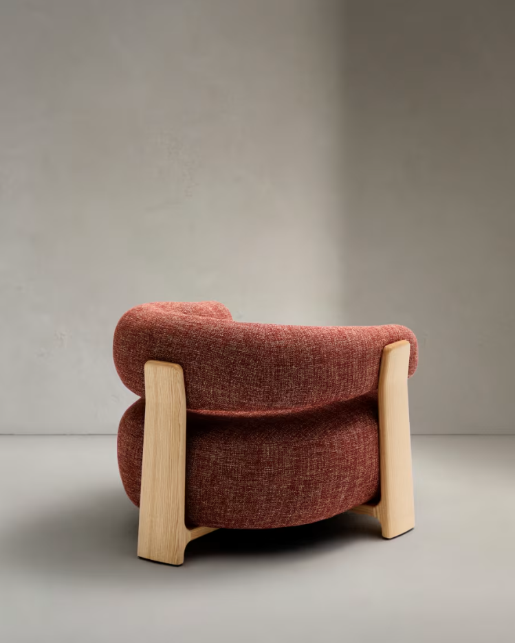 Sessel GRANITE roter Chenille mit Eschenholzgestell