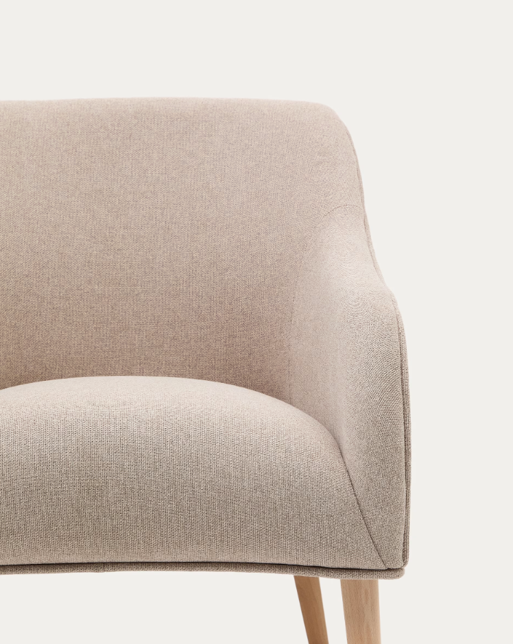 Beige BOBLY Armchair with Wooden Base