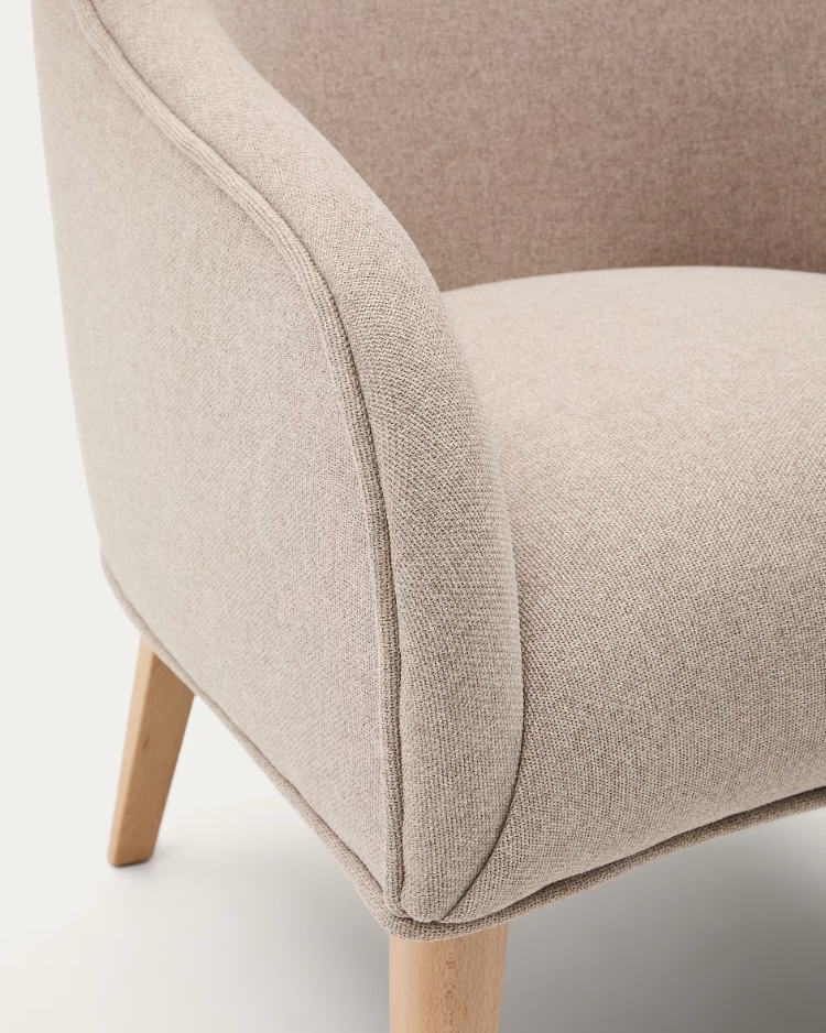 Beige BOBLY Armchair with Wooden Base