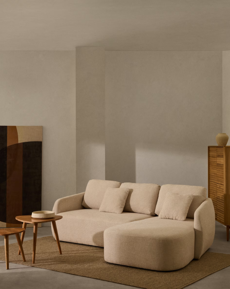 Right-sided corner sofa bed for 3 people LAIRA ecru