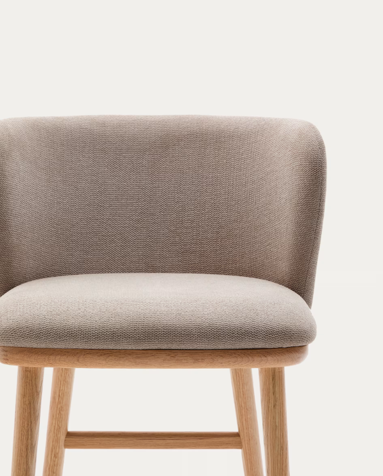 Bar Stool CISELIA Light Brown Chenille with Light Ash Base