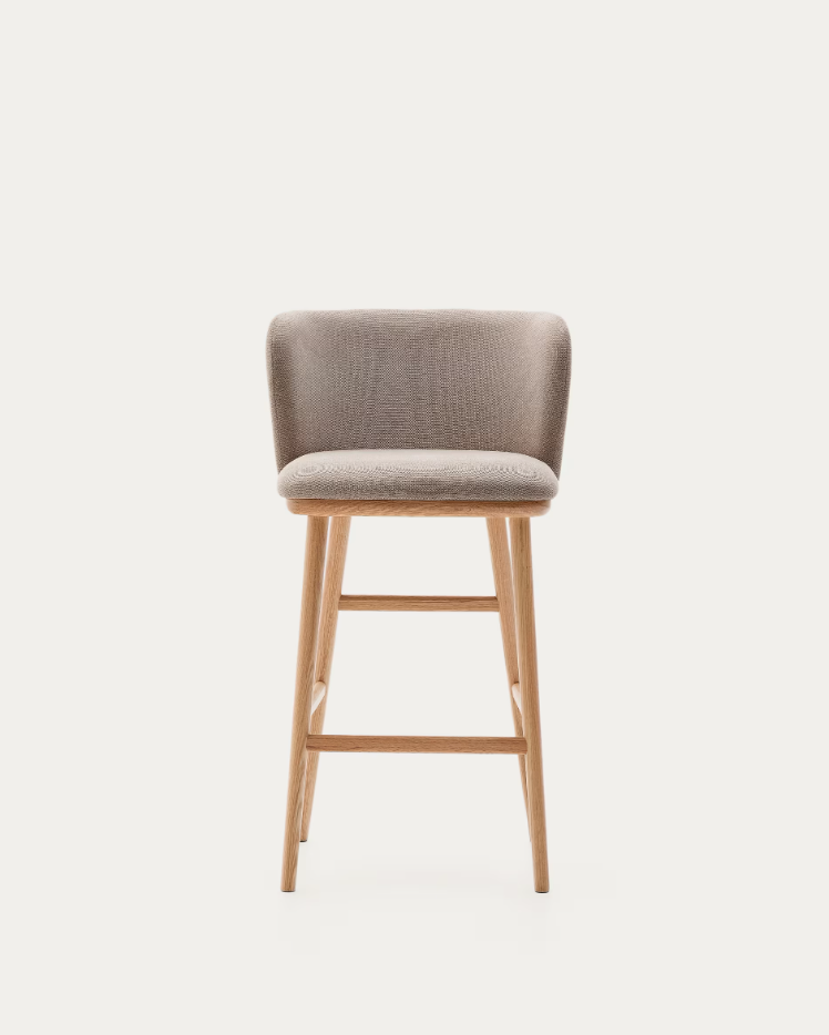 Bar Stool CISELIA Light Brown Chenille with Light Ash Base
