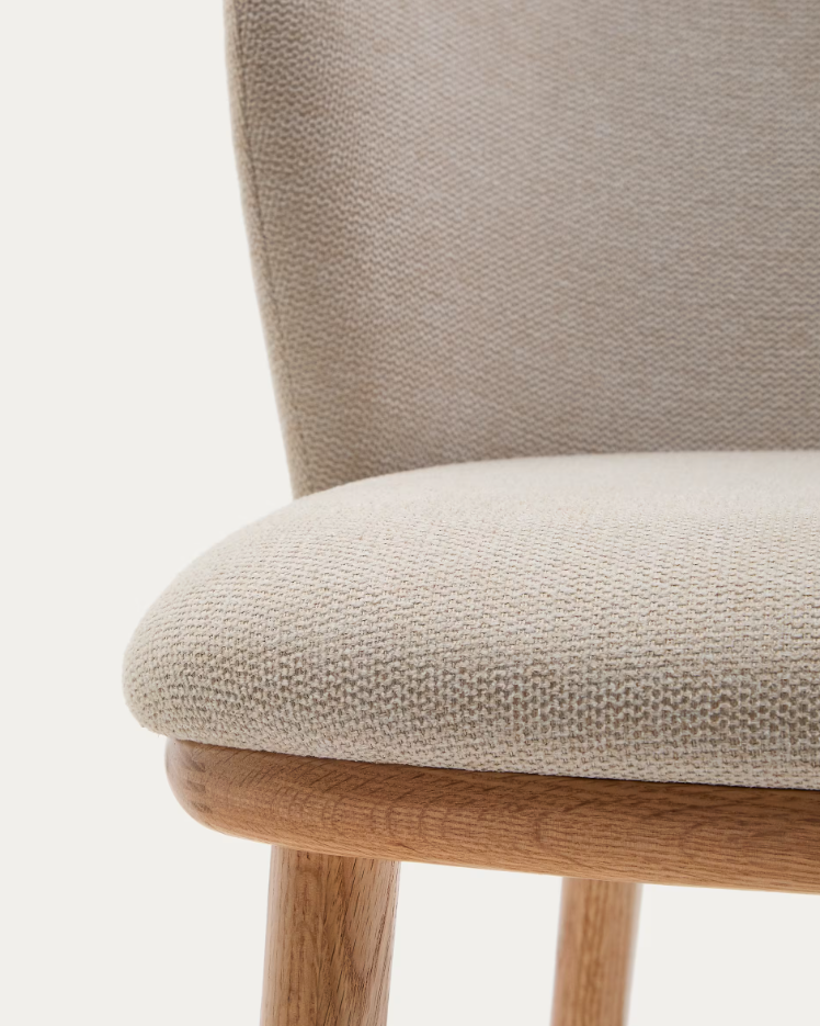 Barhocker CISELIA beige Chenille mit heller Eschenbasis