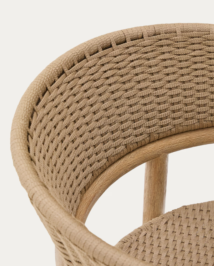 Arinella externer Stuhl Festes Akazienholz mit einem beige Seil