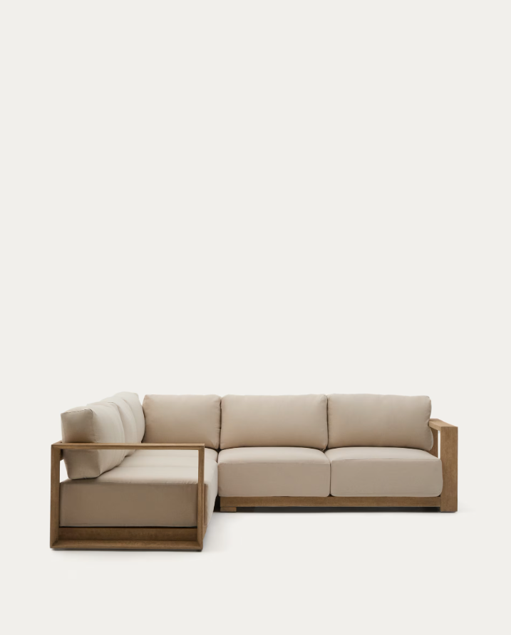 Outdoor Corner Sofa AMBRA Acacia Wood with Cream Seat