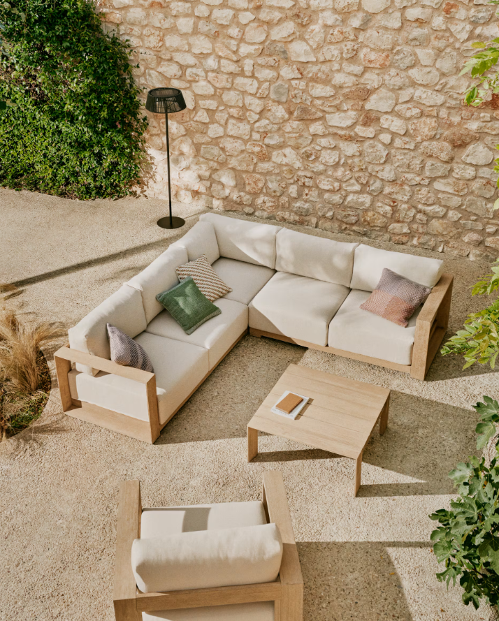 Outdoor Corner Sofa AMBRA Acacia Wood with Cream Seat