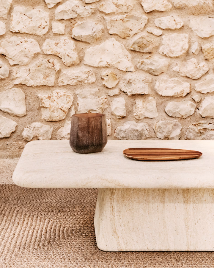 Outdoor Coffee Table DRASI Cement Imitating Travertine