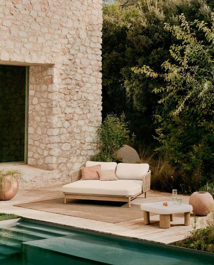 Double Garden Lounger CATALINA made of light acacia wood