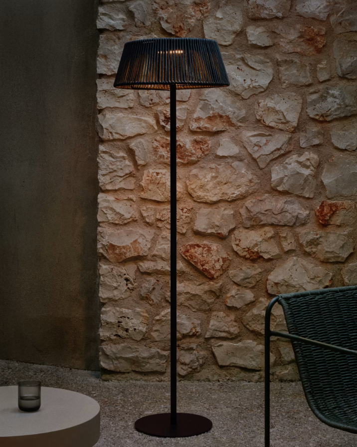 External floor lamp Aldet dark green rope