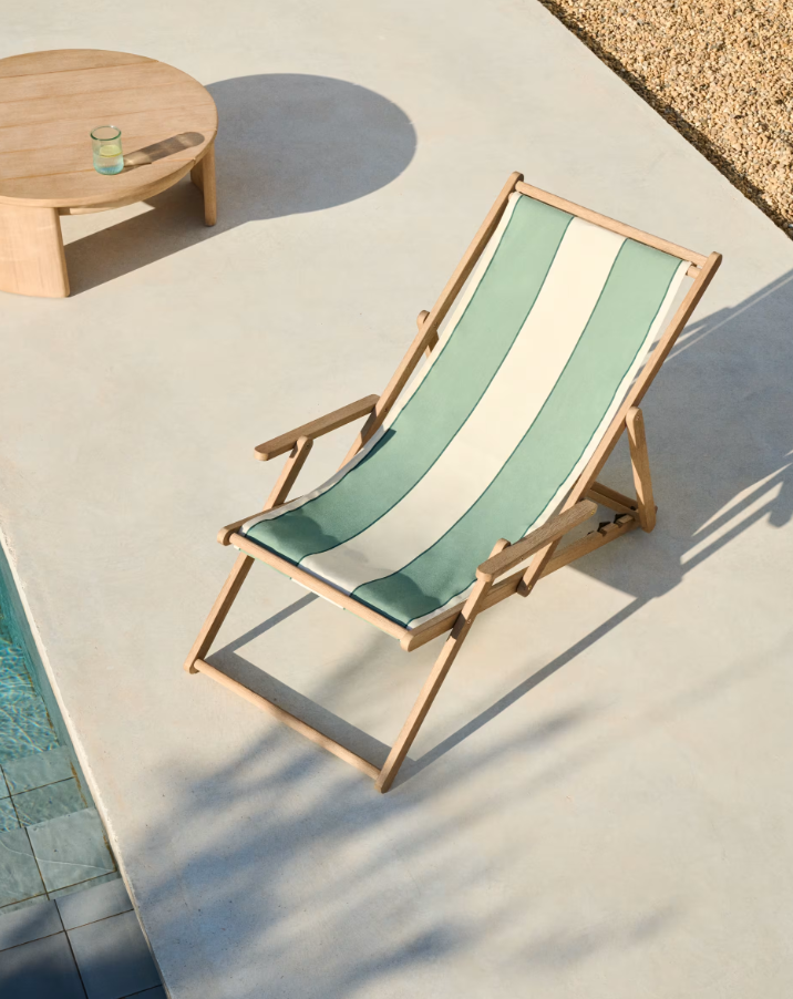 VILARA Green-Beige Lounger with Acacia Base
