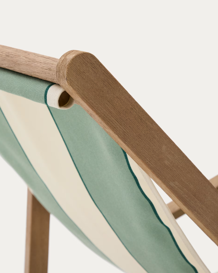 VILARA Green-Beige Lounger with Acacia Base
