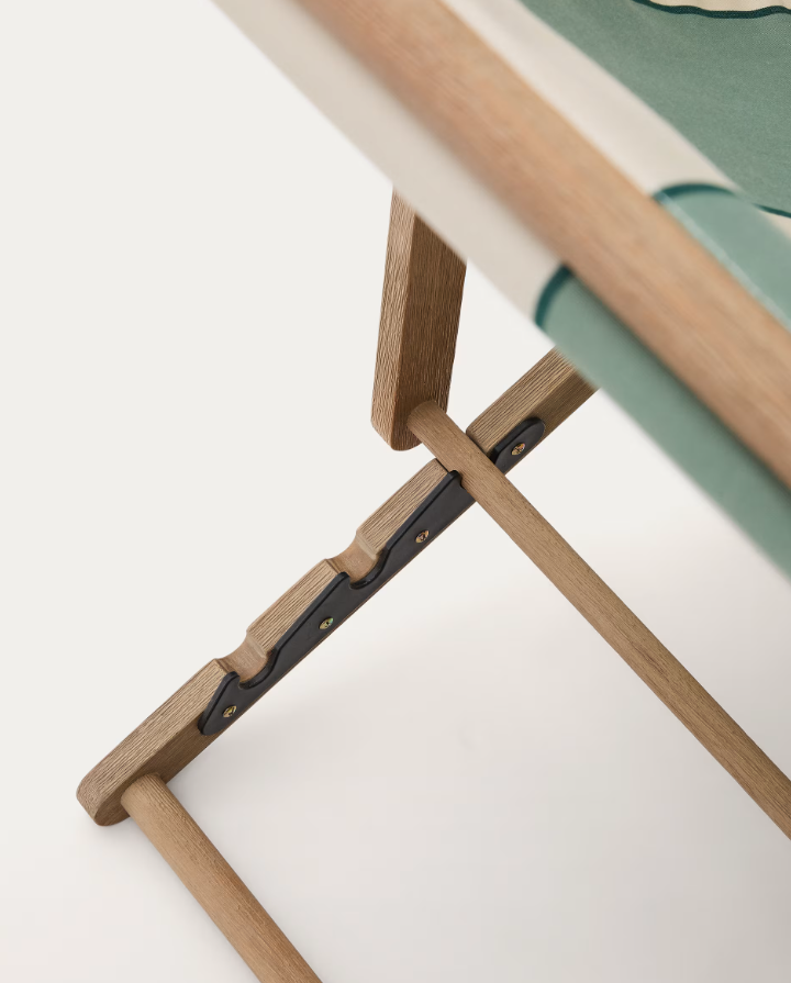 VILARA Green-Beige Lounger with Acacia Base